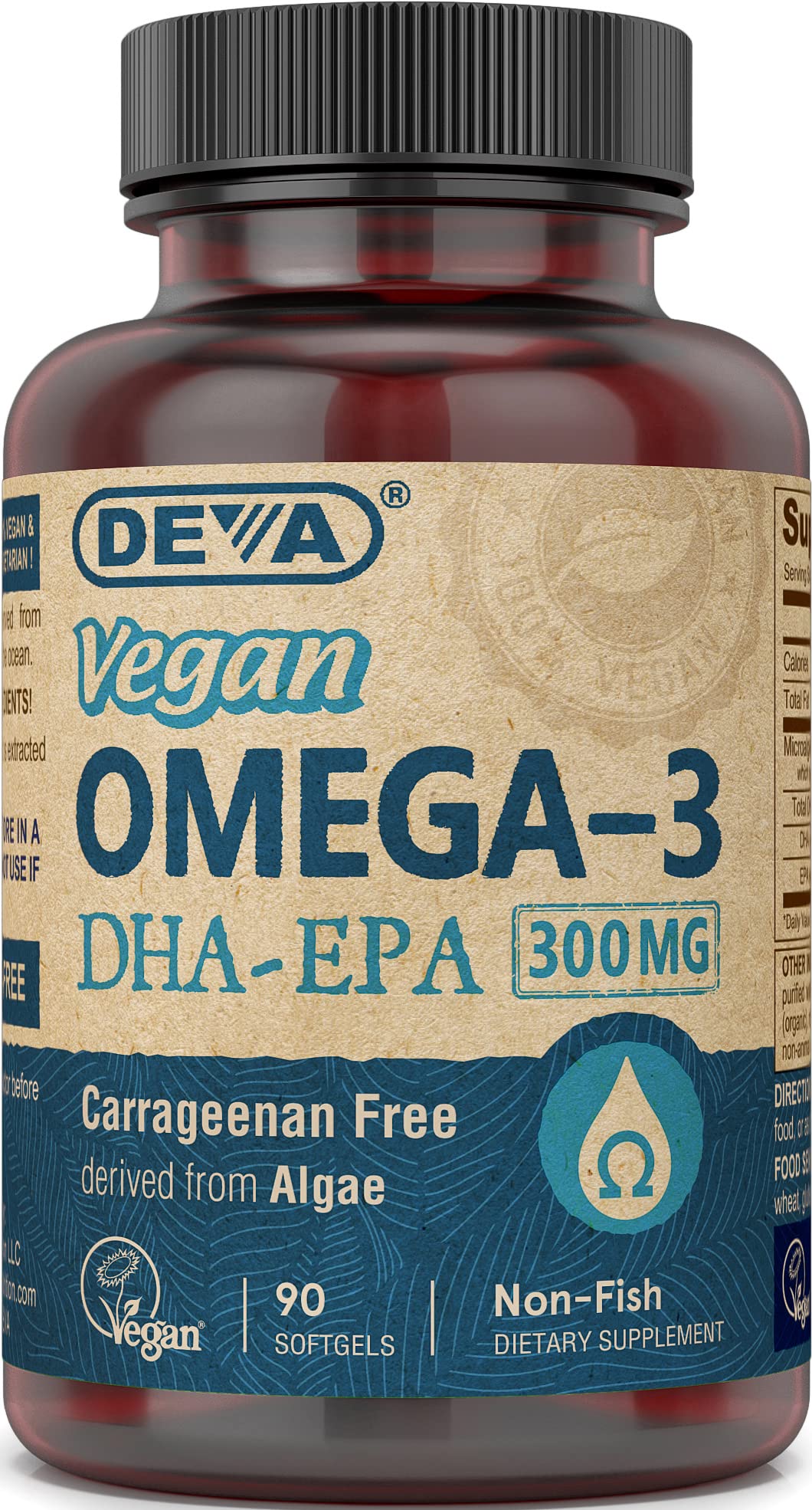DEVA Vegan Omega-3 DHA EPA Softgels 750mg front view