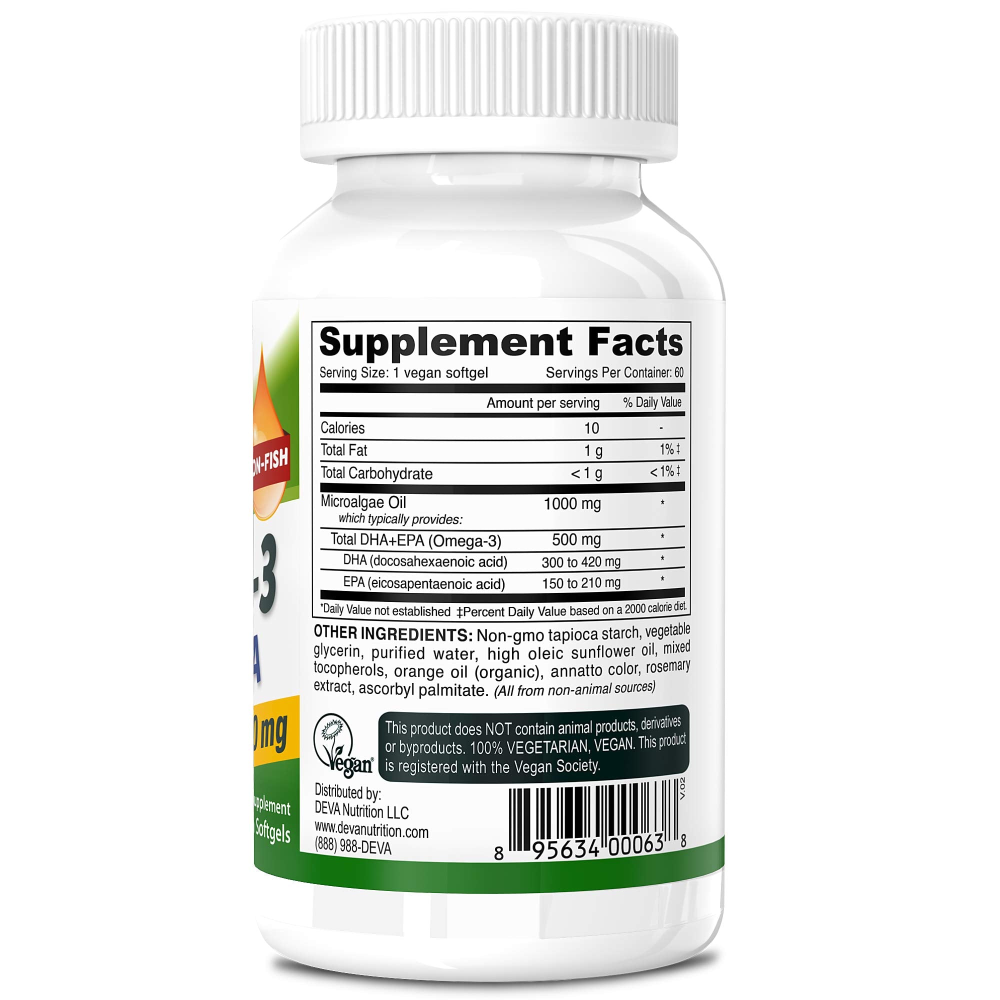 DEVA Vegan Omega-3 softgel capsules in a close-up view
