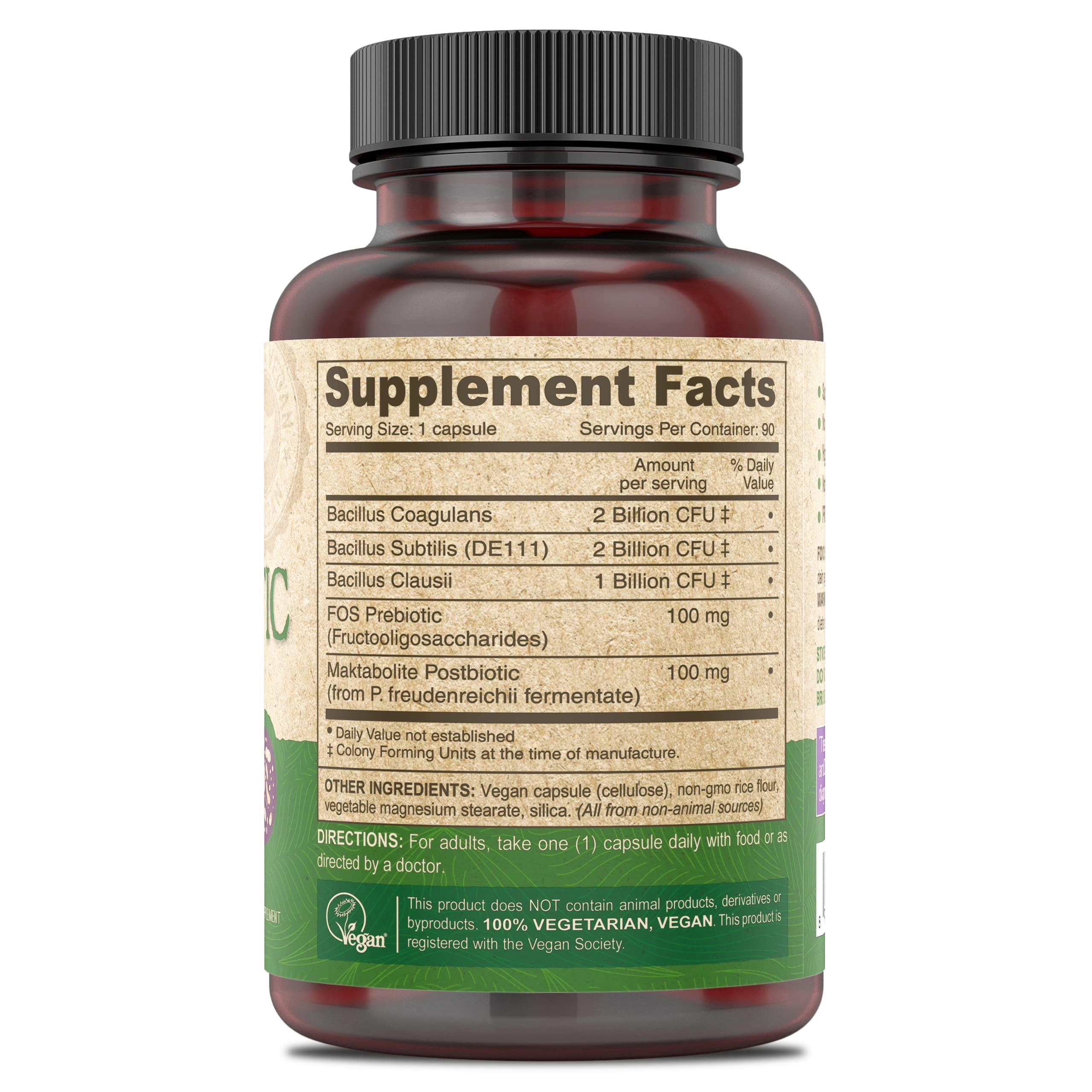 DEVA Vegan Probiotic with FOS Prebiotics 90 capsules side view
