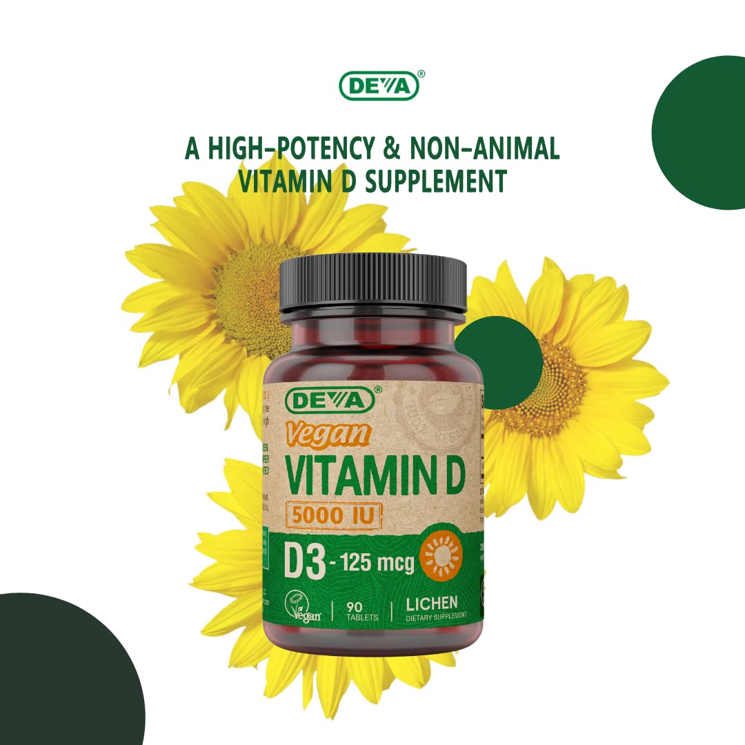 DEVA Vegan Vitamin D3 5000 IU bottle with measuring spoon
