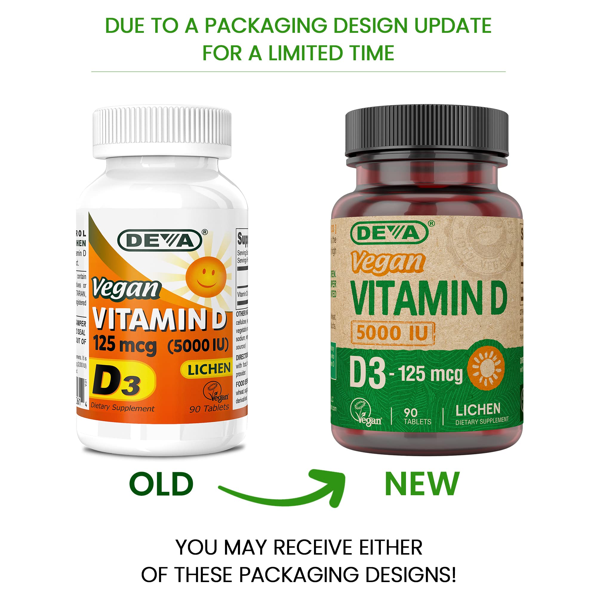 DEVA Vegan Vitamin D3 5000 IU side view showing label ingredients