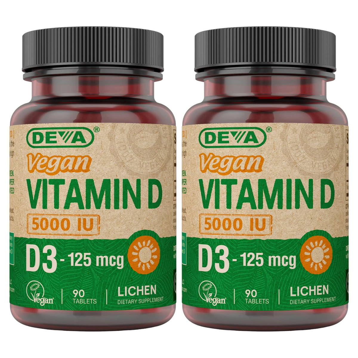 DEVA Vegan Vitamin D3 5000 IU supplement front view