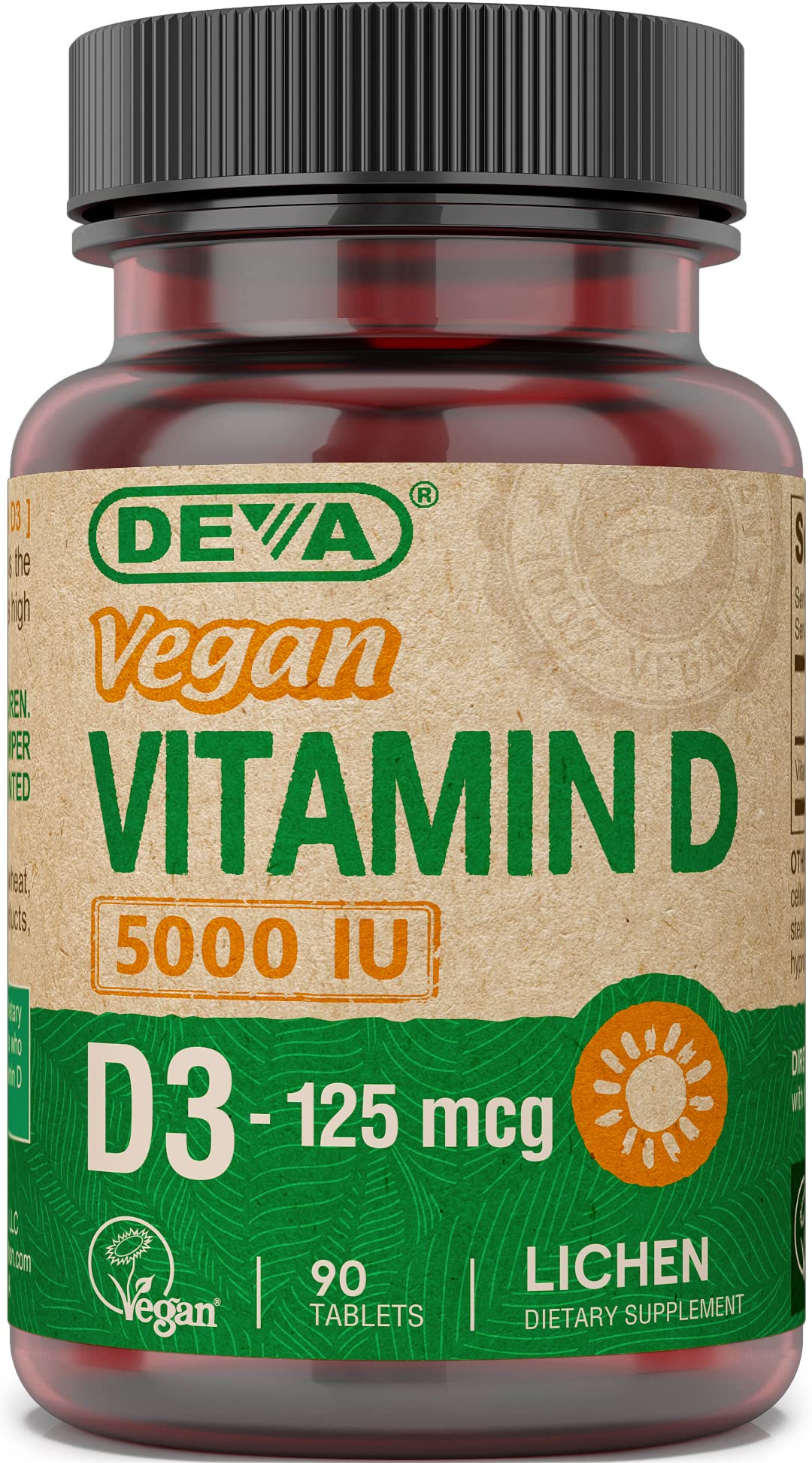 DEVA Vegan Vitamin D3 5000 IU supplement front view with packaging