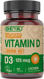 DEVA Vegan Vitamin D3 5000 IU supplement front view with packaging