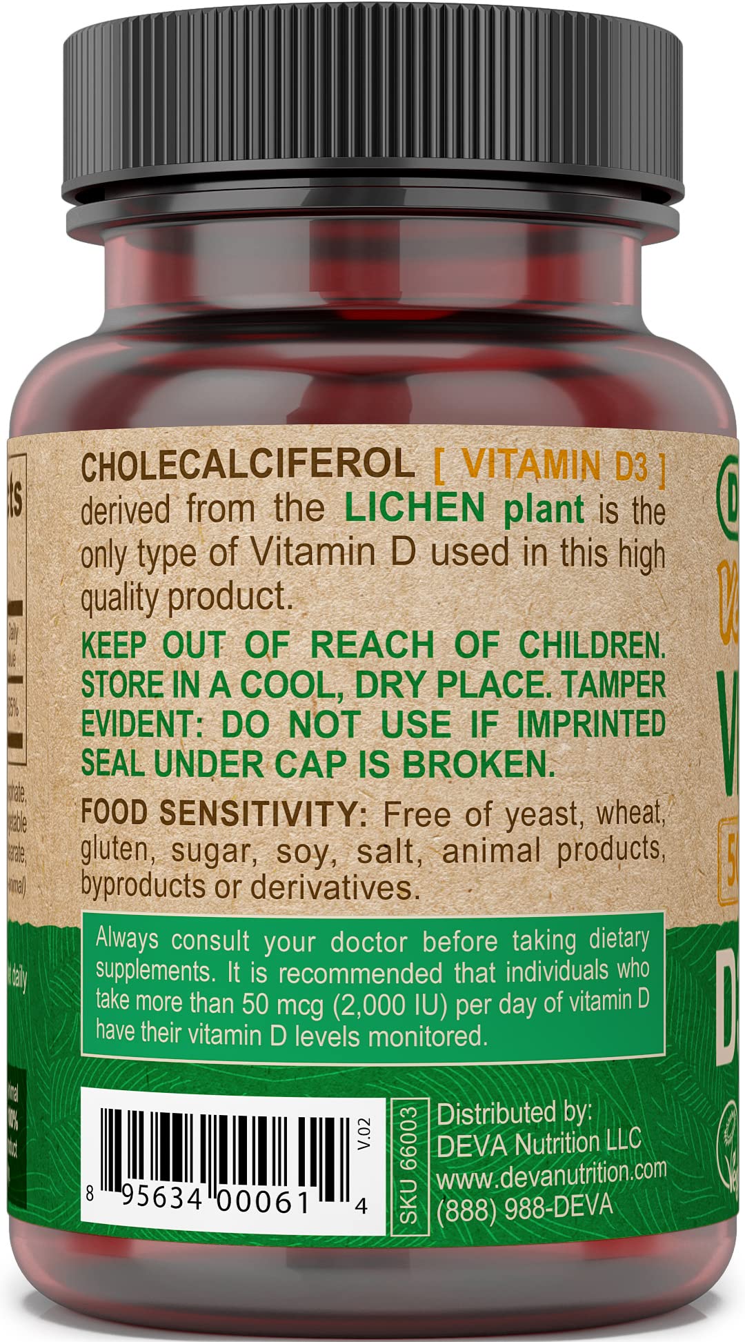 DEVA Vegan Vitamin D3 5000 IU tablet close-up