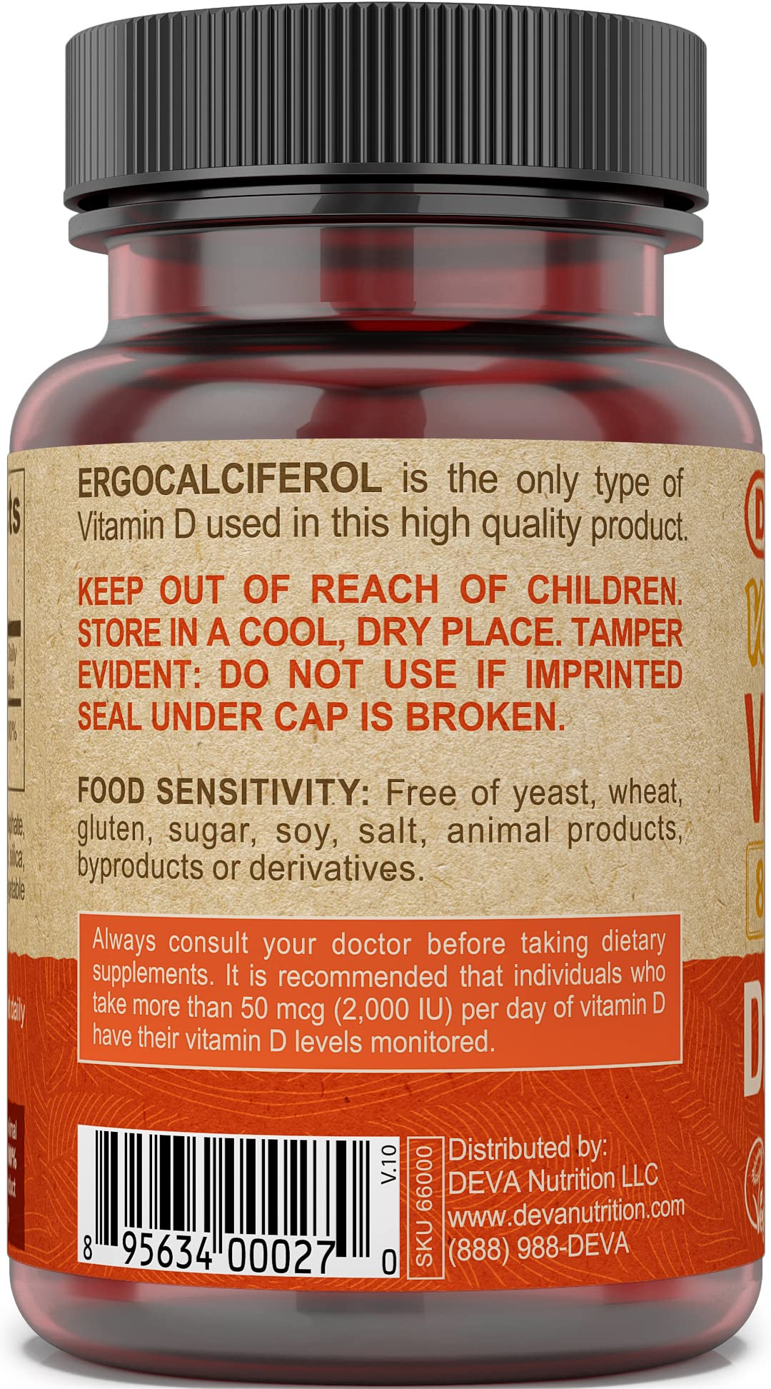 DEVA Vitamin D Supplement 100% Vegan capsules close-up
