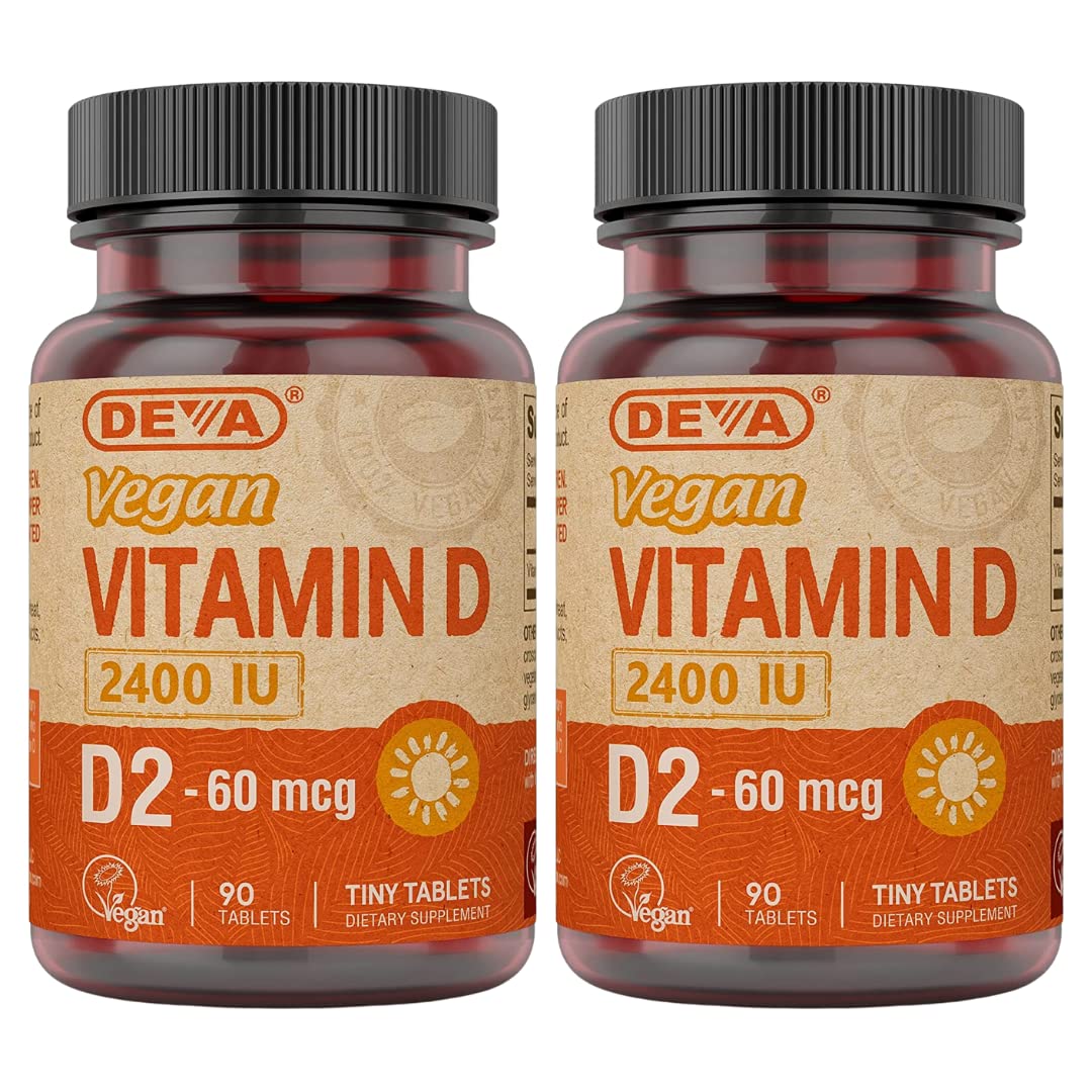 DEVA Vitamin D2 2400 IU vegan tablets front view