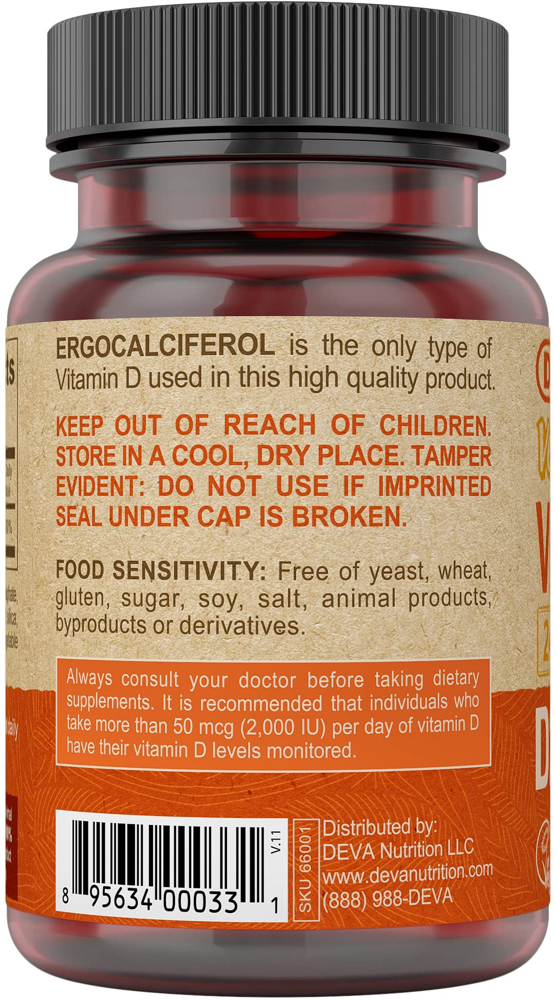 DEVA Vitamin D2 tablets on a wooden surface