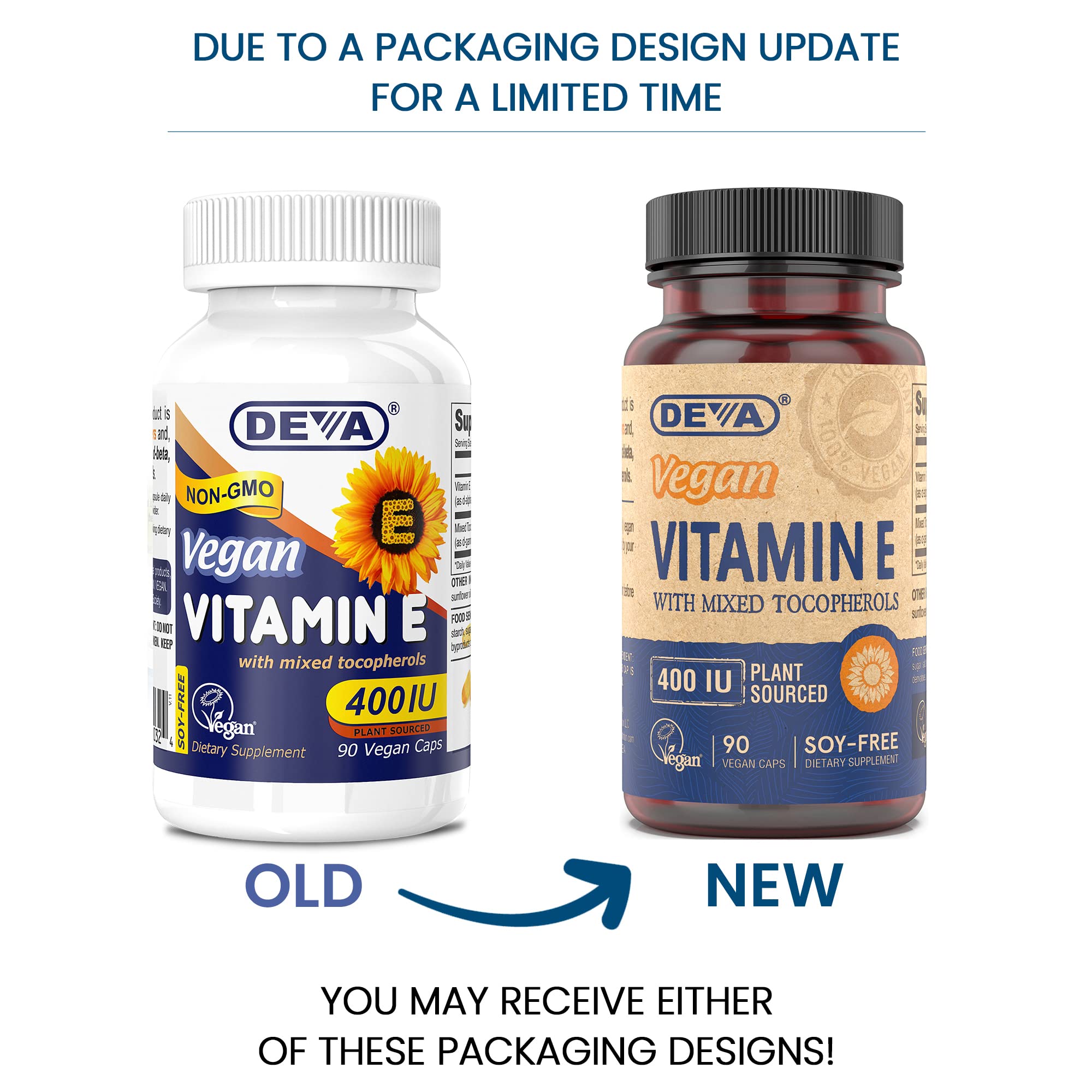 DEVA Vitamin E 400IU mixed tocopherols side view of packaging