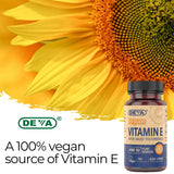DEVA Vitamin E 90 vegan capsules with a measuring spoon
