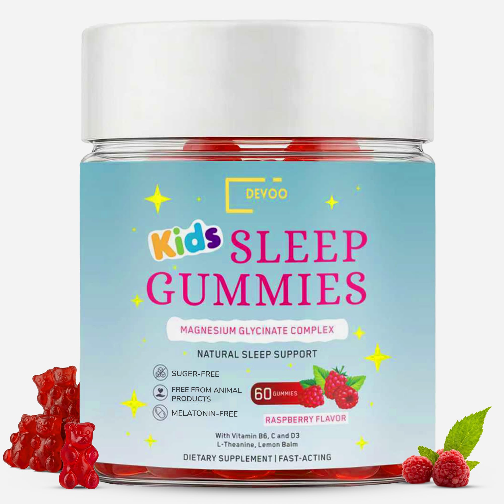 Devoo Natural Sleep Gummies for Kids Raspberry flavour front view