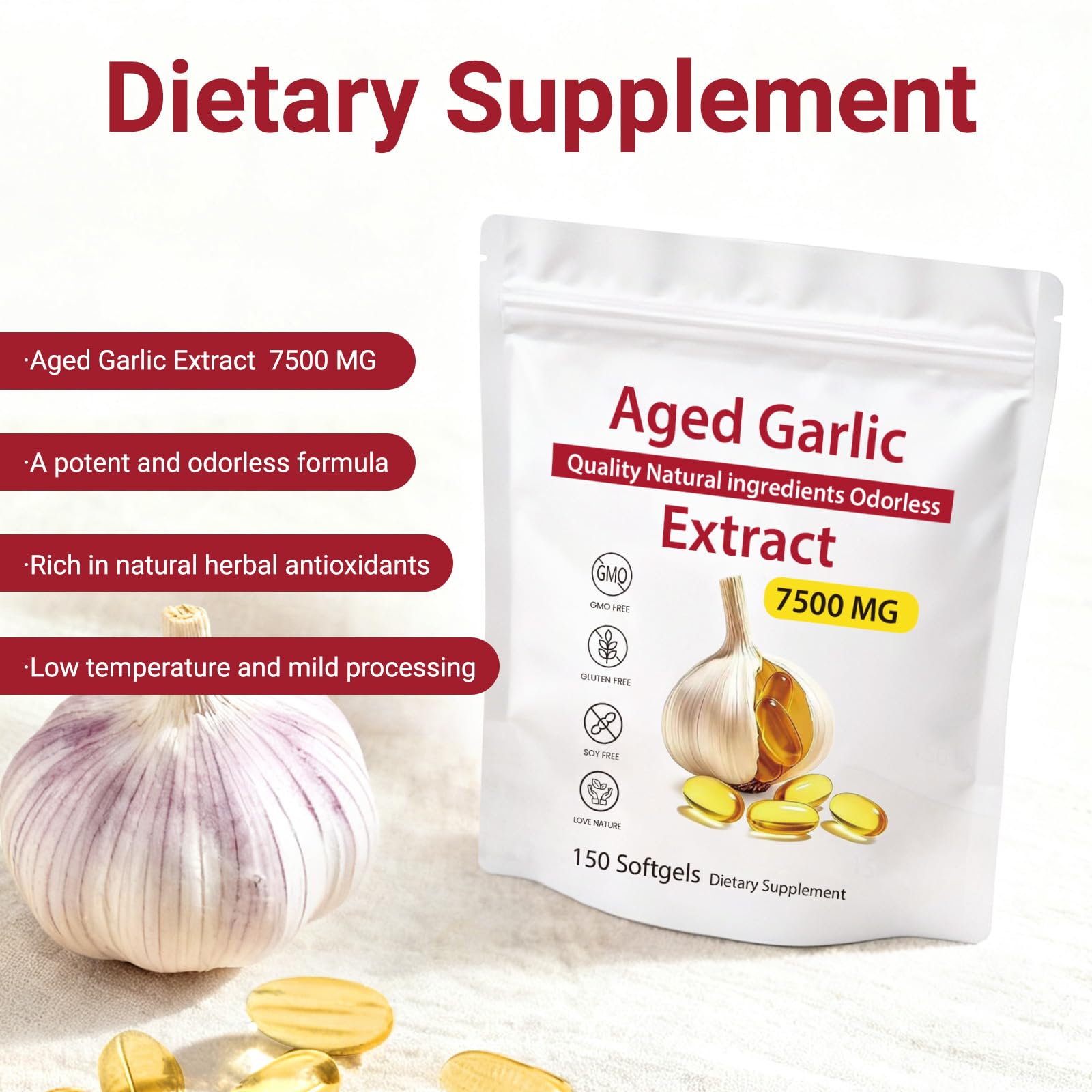 Dgtkayi Odourless Aged Garlic Extract Softgels close-up of softgel