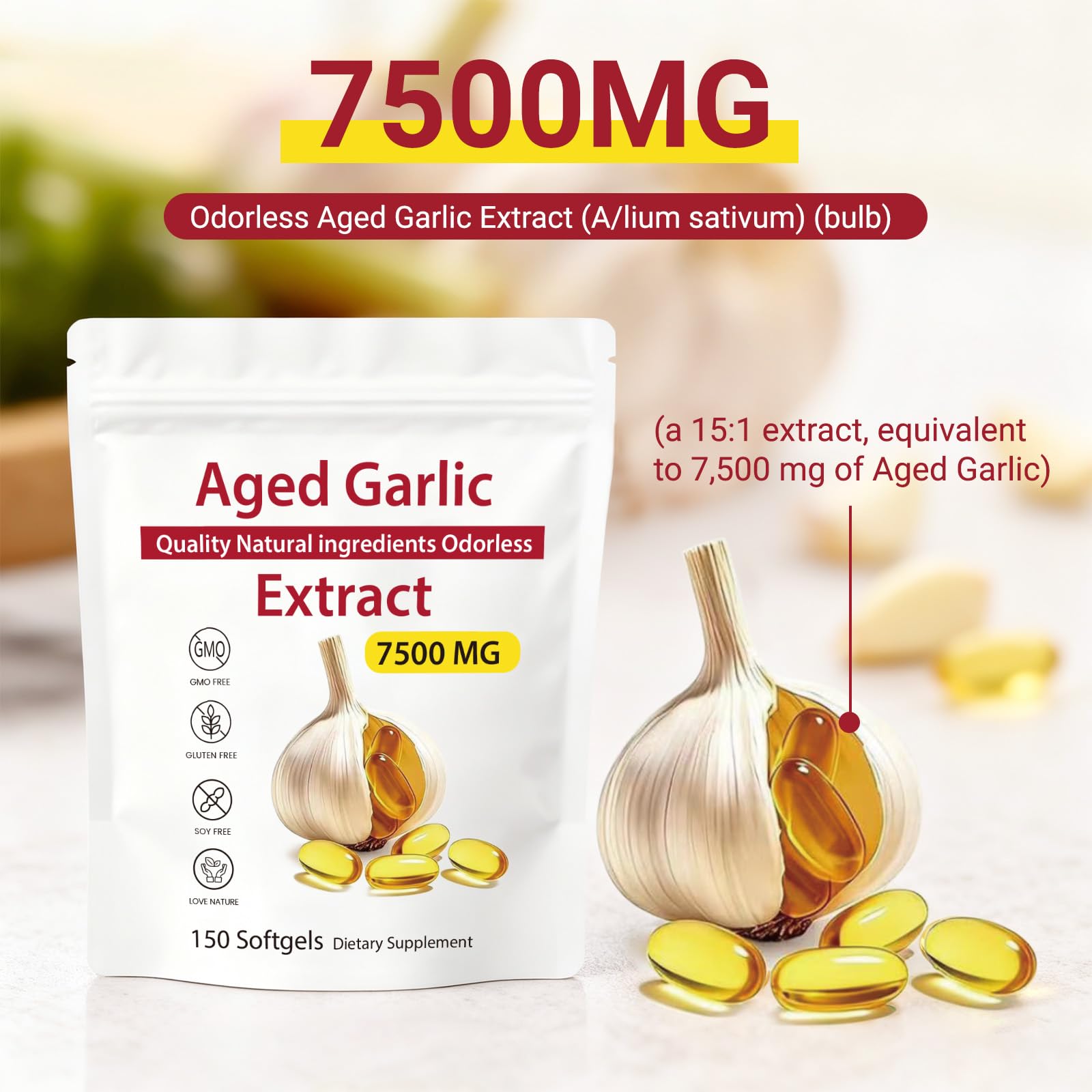Dgtkayi Odourless Aged Garlic Extract Softgels side view