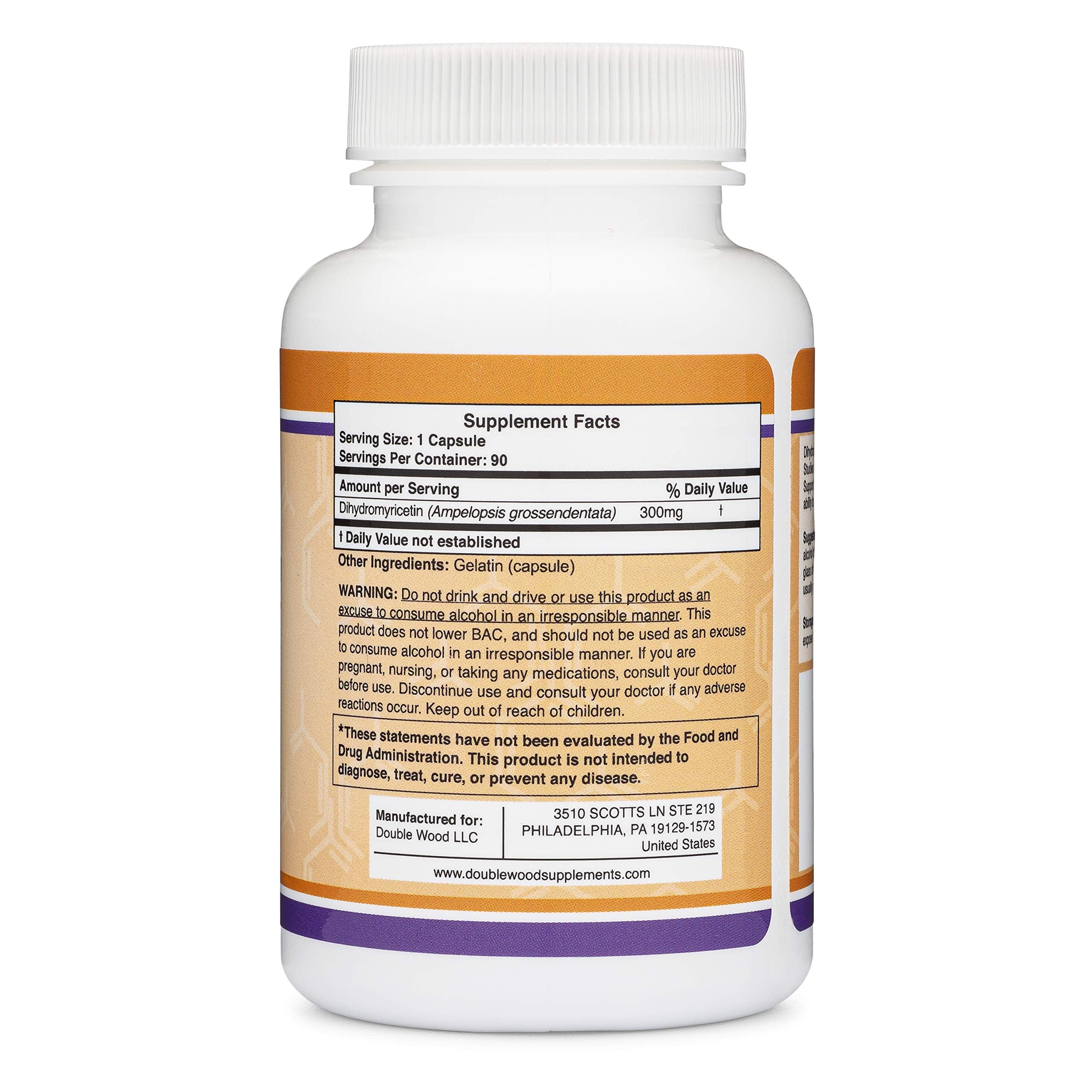 DHM Depot Dihydromyricetin capsules on a wooden surface