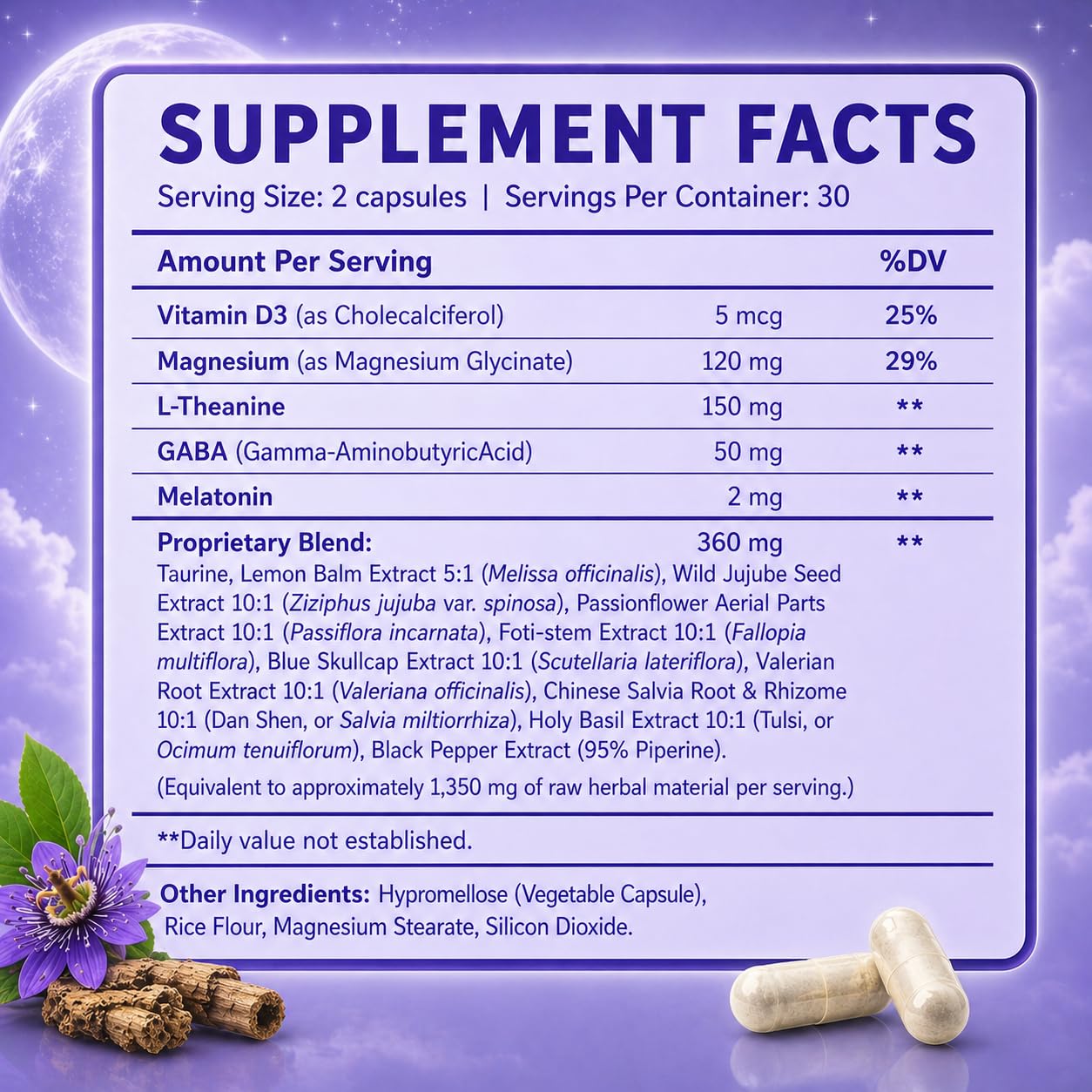 Diamond Clouds SleepVive Herbal Sleep Aid 60 Capsules capsule close-up
