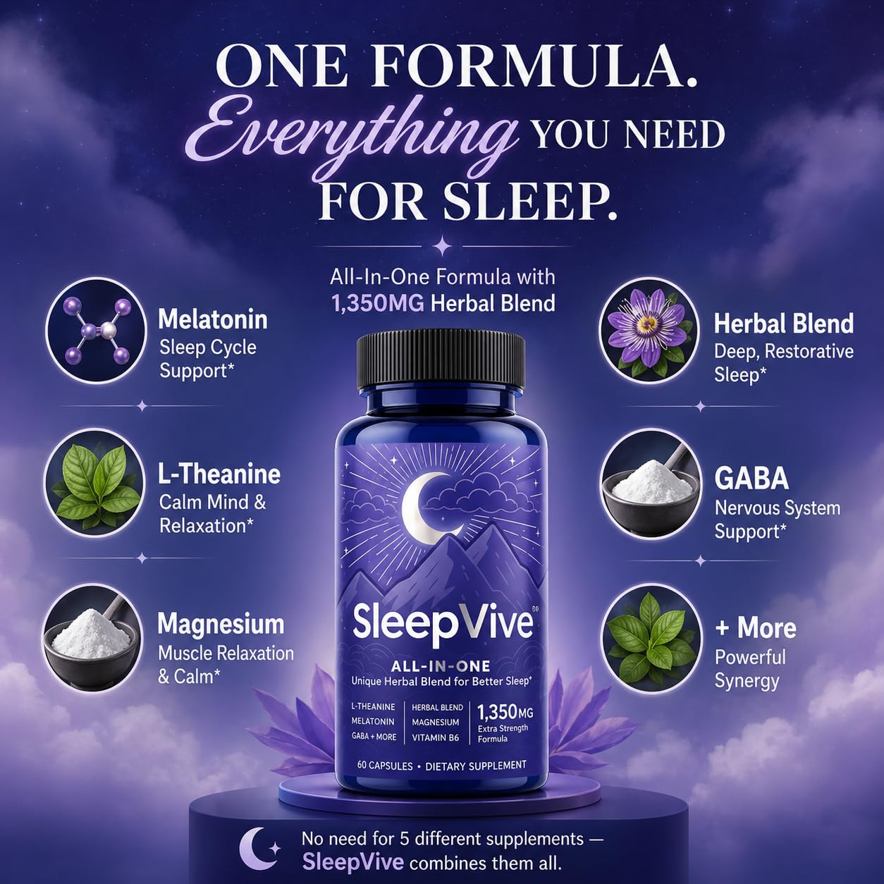 Diamond Clouds SleepVive Herbal Sleep Aid 60 Capsules ingredients list