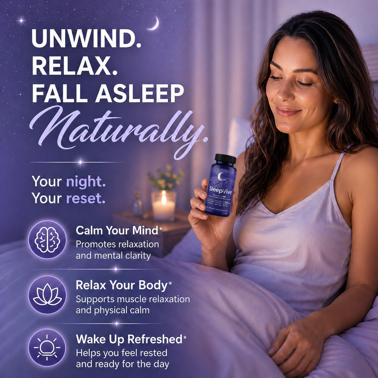 Diamond Clouds SleepVive Herbal Sleep Aid 60 Capsules lifestyle scene