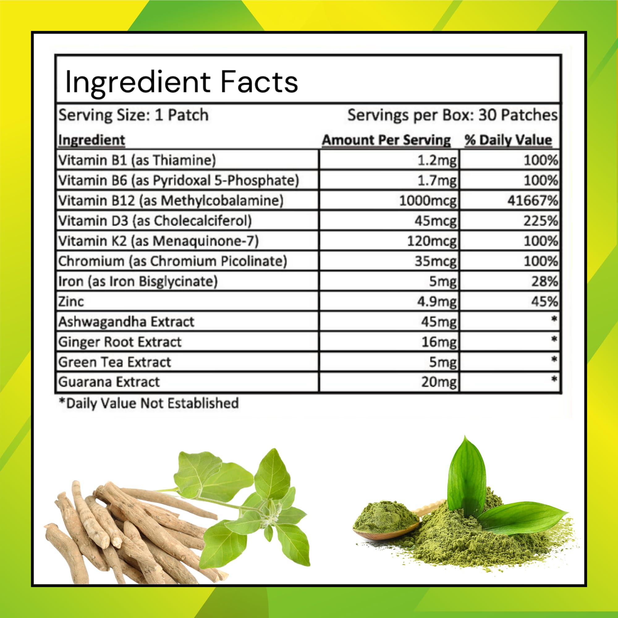 Diamond Hills B12 Patch ingredients list