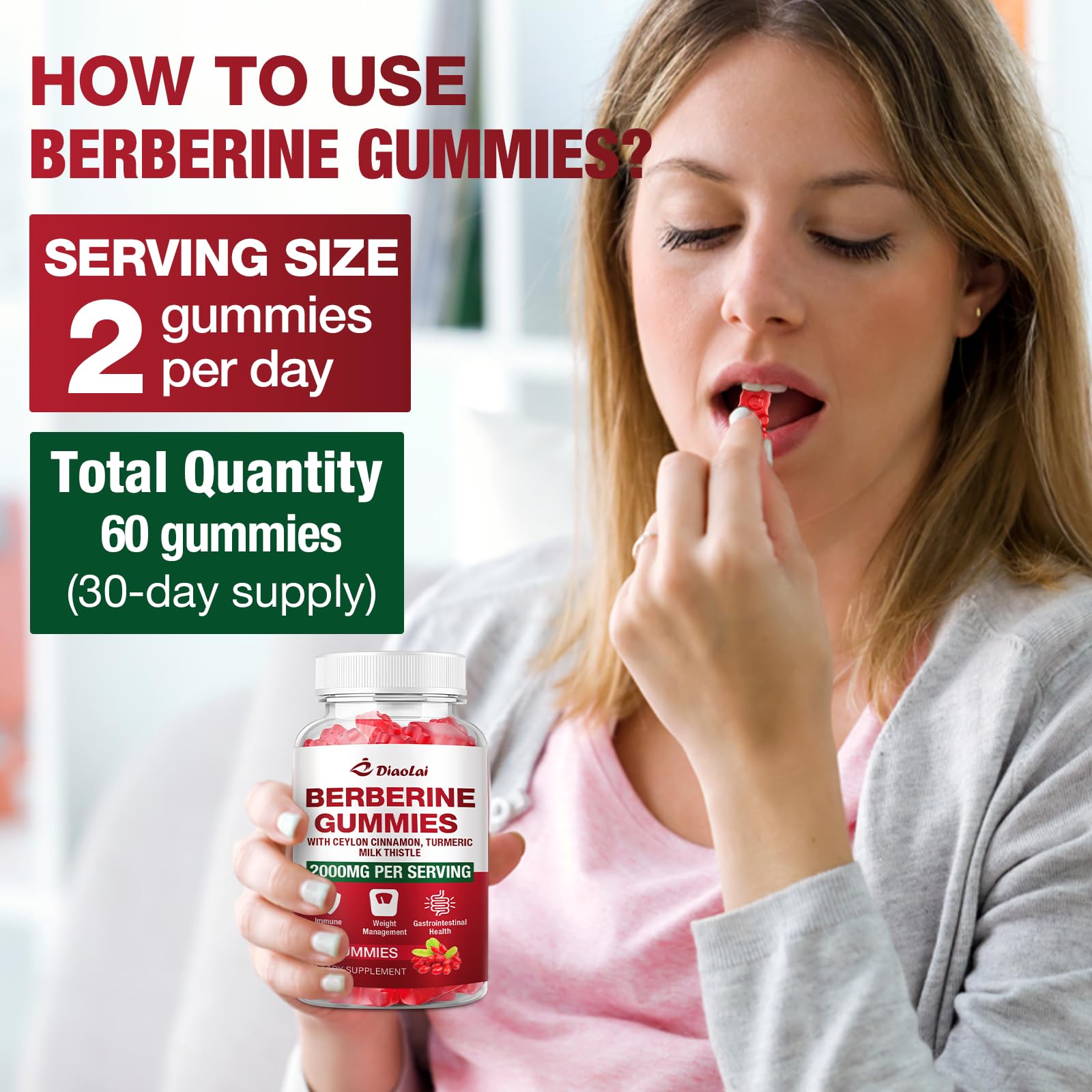 DIAOLAI Berberine Gummies displayed with natural ingredients