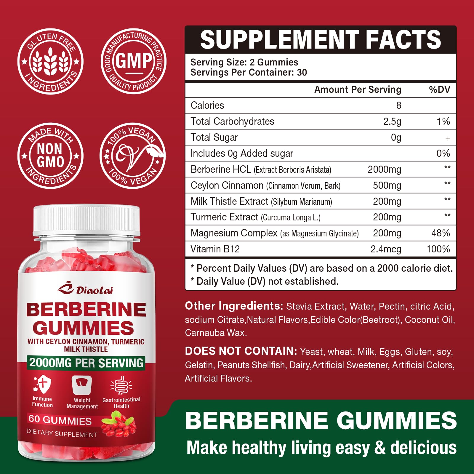 DIAOLAI Berberine Gummies showing berry flavour