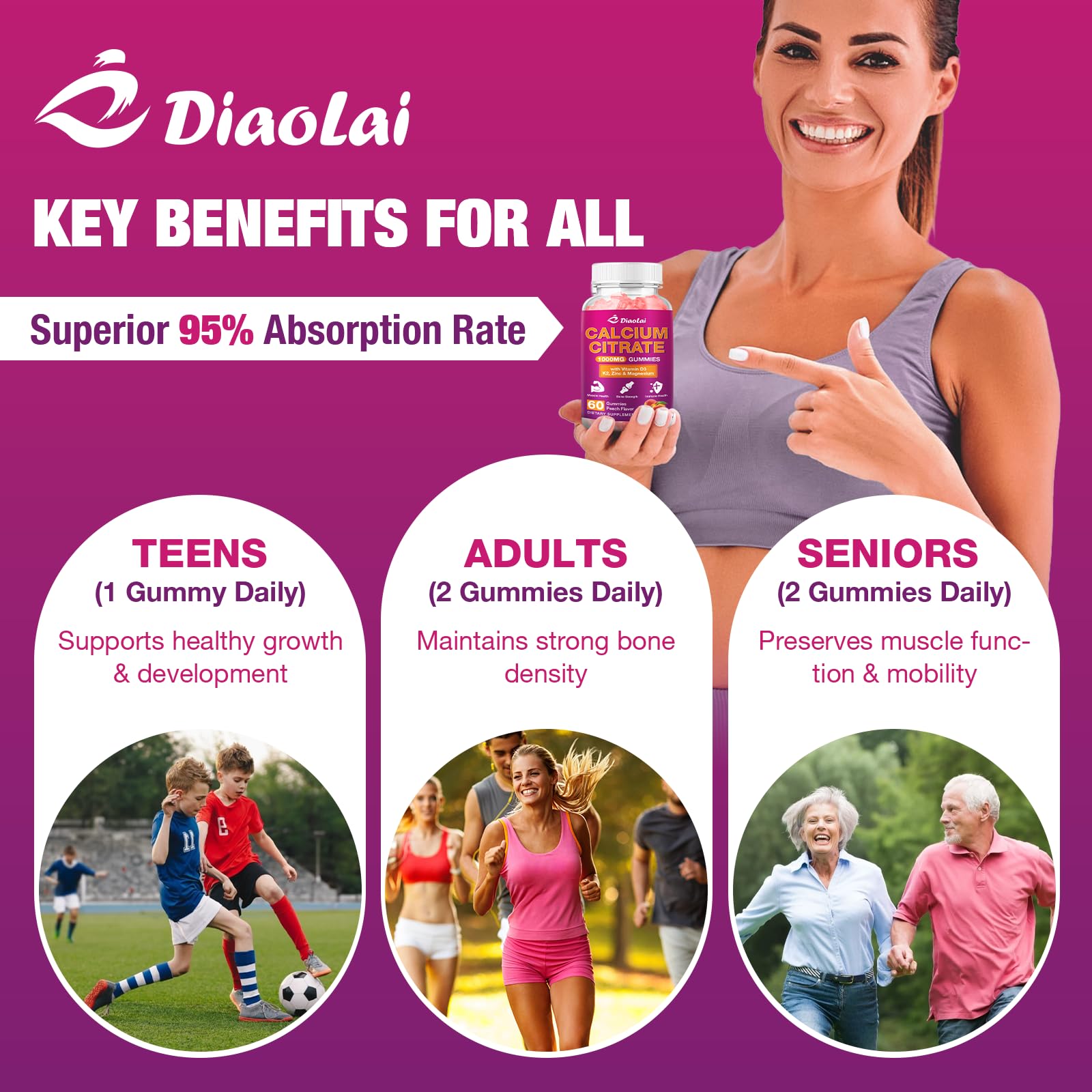 DIAOLAI Calcium Citrate Gummies ingredients list on back