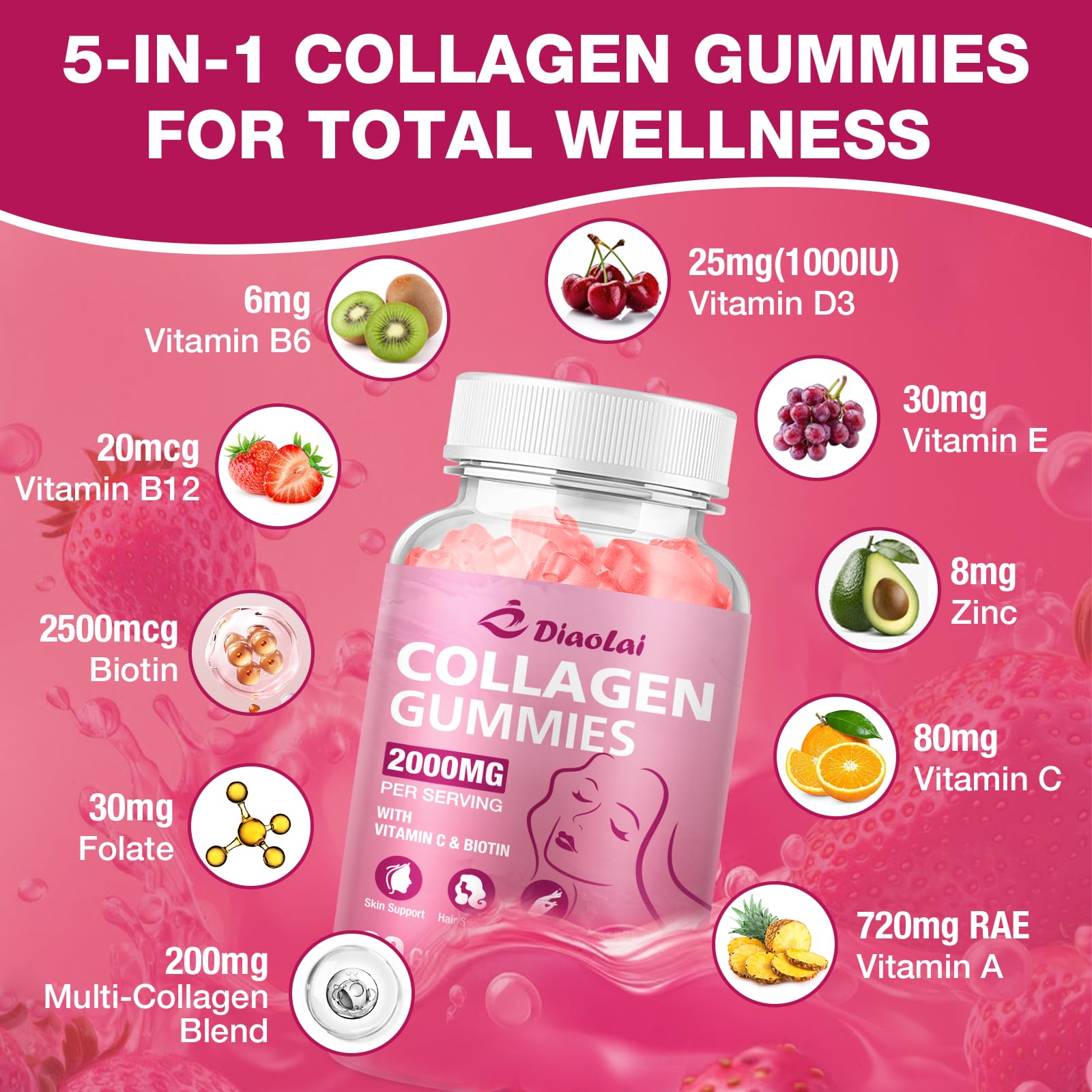 DIAOLAI Collagen Gummies resealable bottle open
