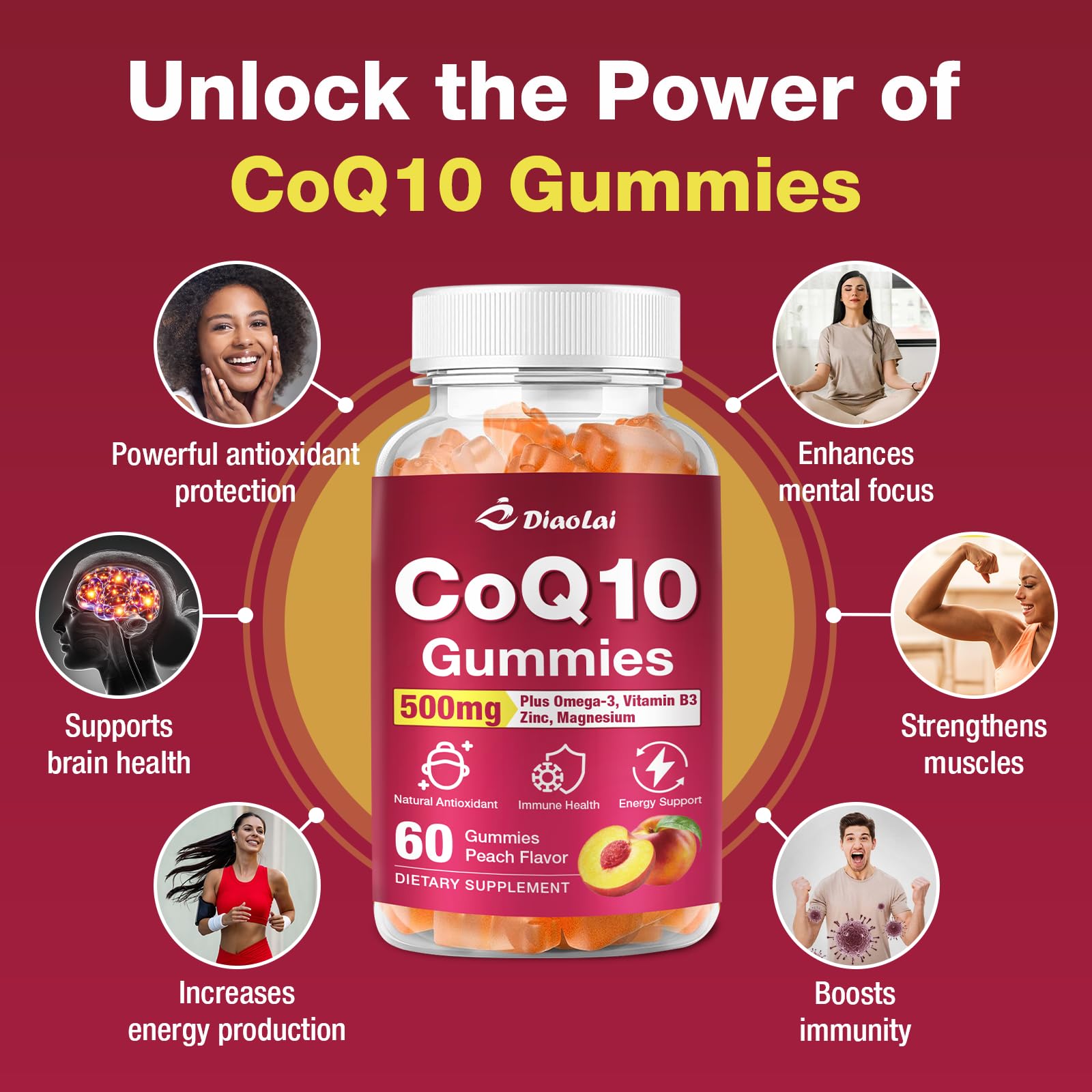 DIAOLAI CoQ10 Gummies 500mg gummies in a bowl
