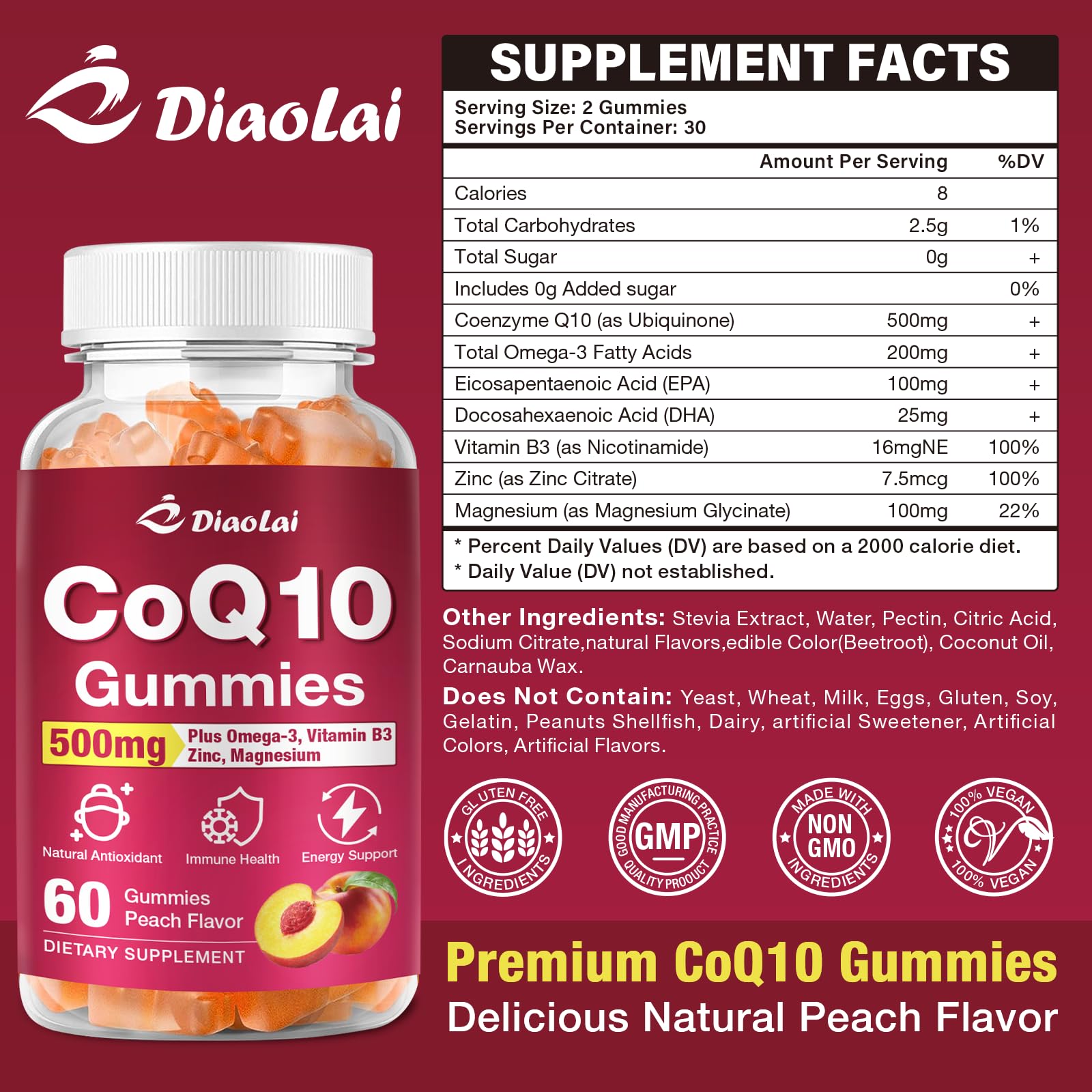 DIAOLAI CoQ10 Gummies 500mg packaging side view