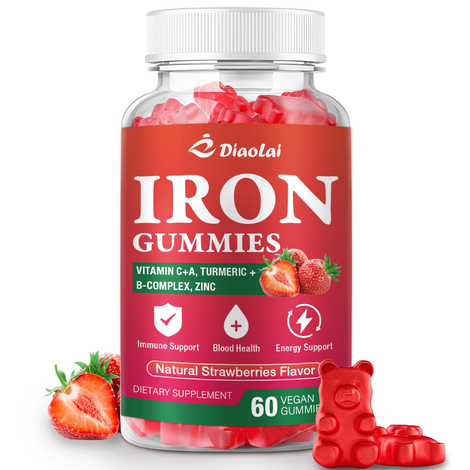 DIAOLAI Iron Gummies 60-count bottle front view