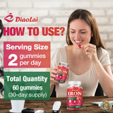 DIAOLAI Iron Gummies bottle with a soft background