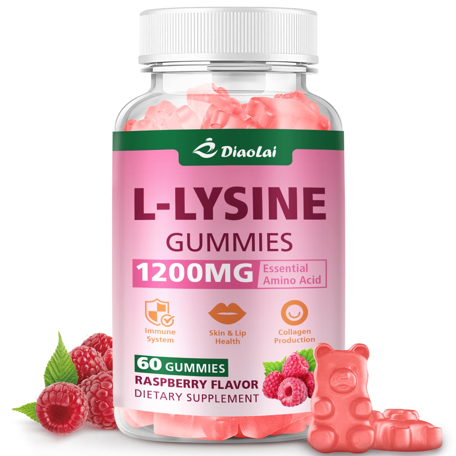 DIAOLAI L-Lysine Gummies 1200mg front view of bottle