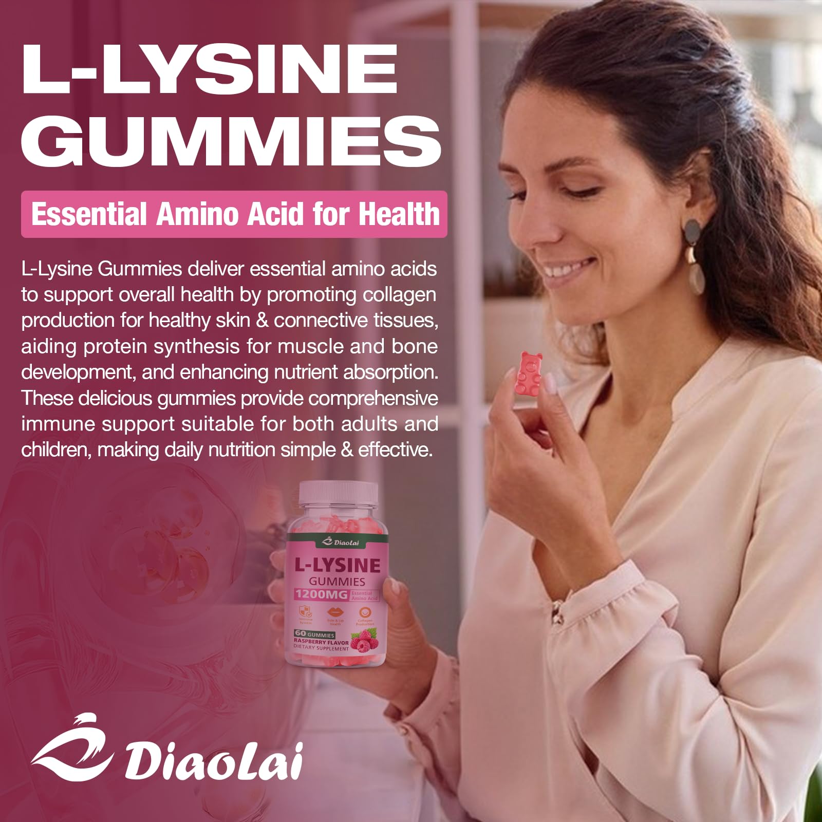 DIAOLAI L-Lysine Gummies bottle side view