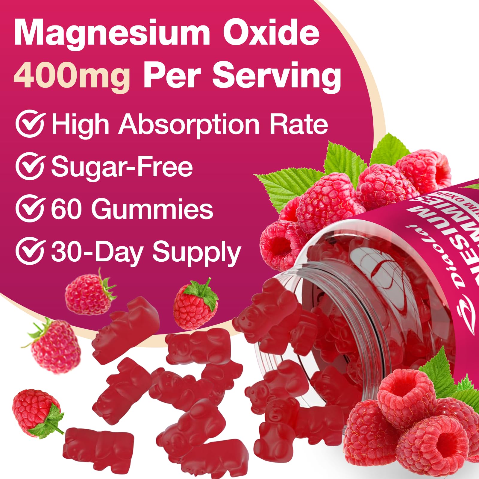 DIAOLAI Magnesium Gummies bottle with a hand holding a gummy