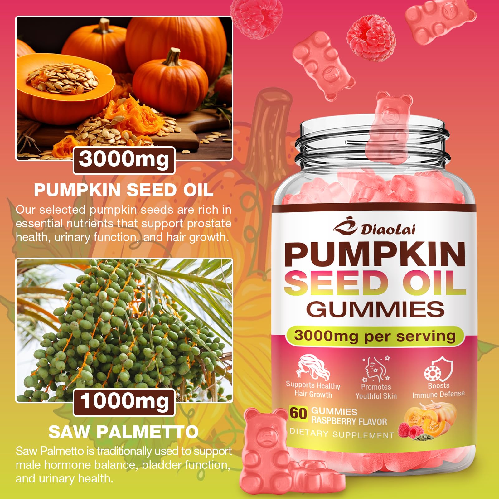 DIAOLAI Saw Palmetto Gummies on a wooden table