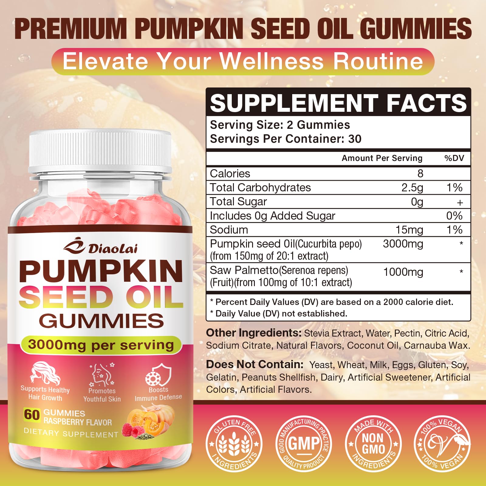 DIAOLAI Saw Palmetto Gummies raspberry flavour close-up