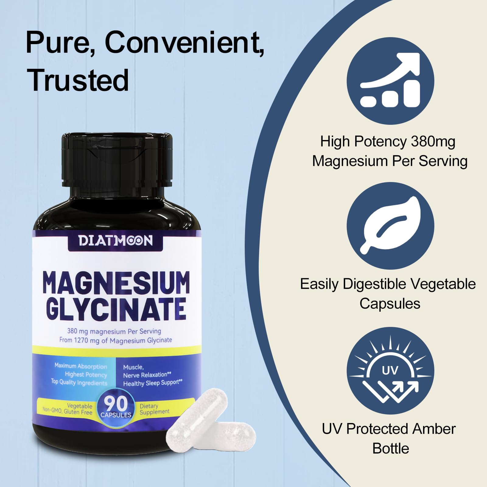 DIATMOON Magnesium Glycinate Capsules with measuring spoon