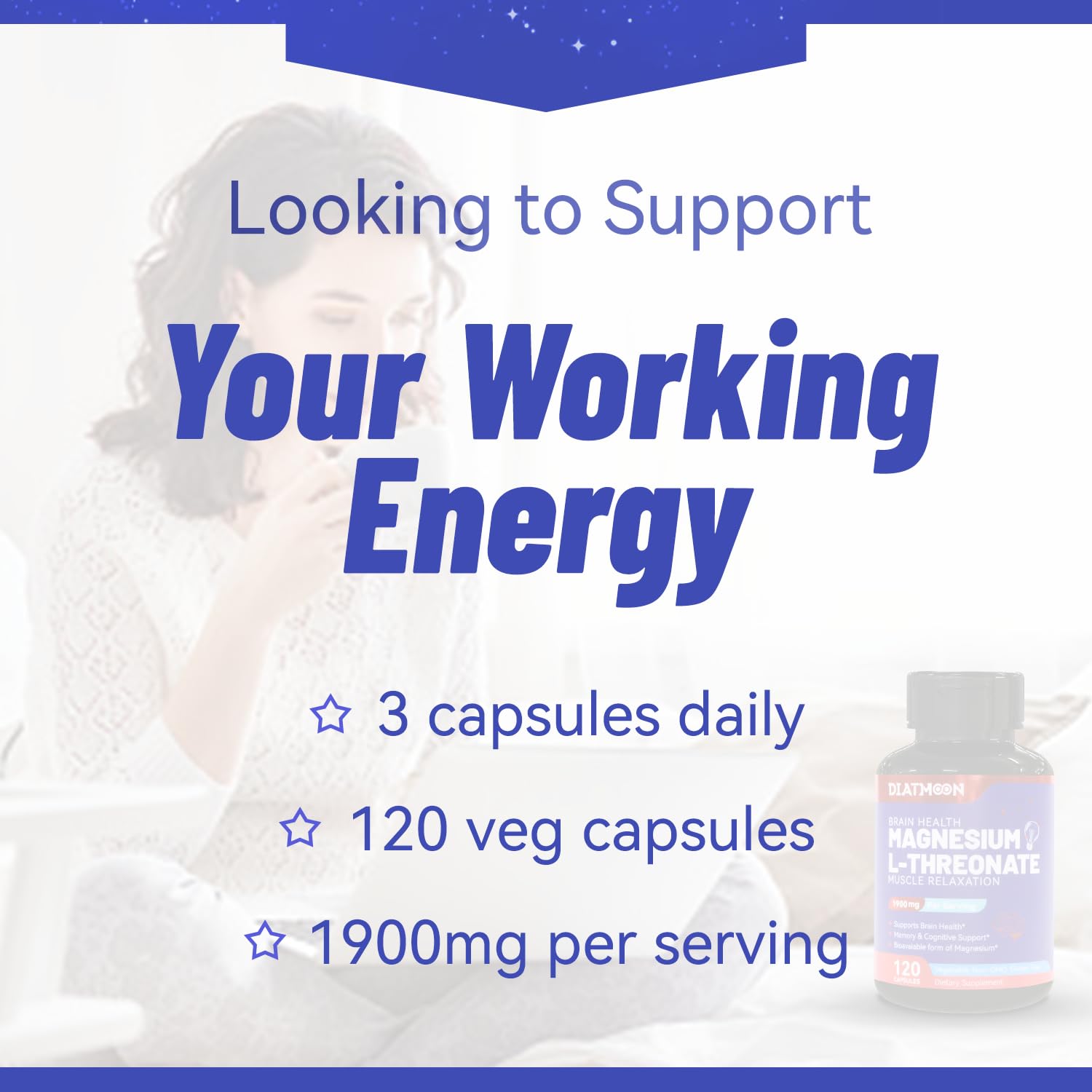 DIATMOON Magnesium L-Threonine Capsules on a wooden background
