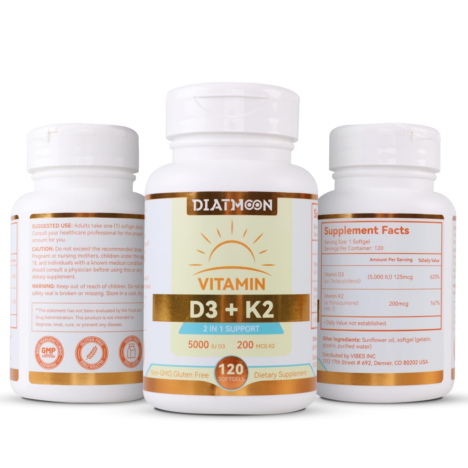 DIATMOON Vitamin D3 K2 softgels in a hand for size reference
