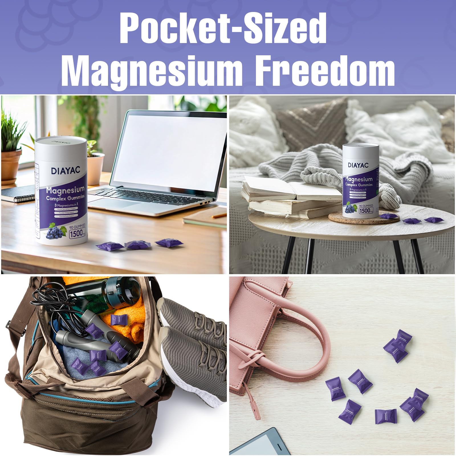DIAYAC Magnesium Chewable Gummies grape flavour close-up