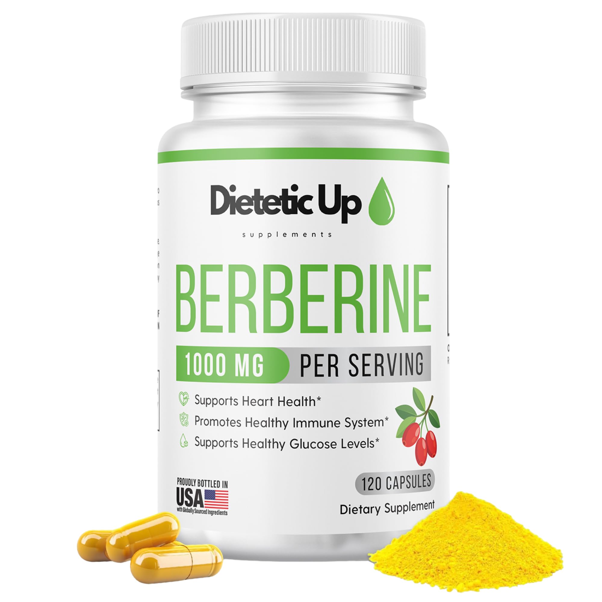 Dietetic Up Berberine HCL 1000mg supplement jar front view