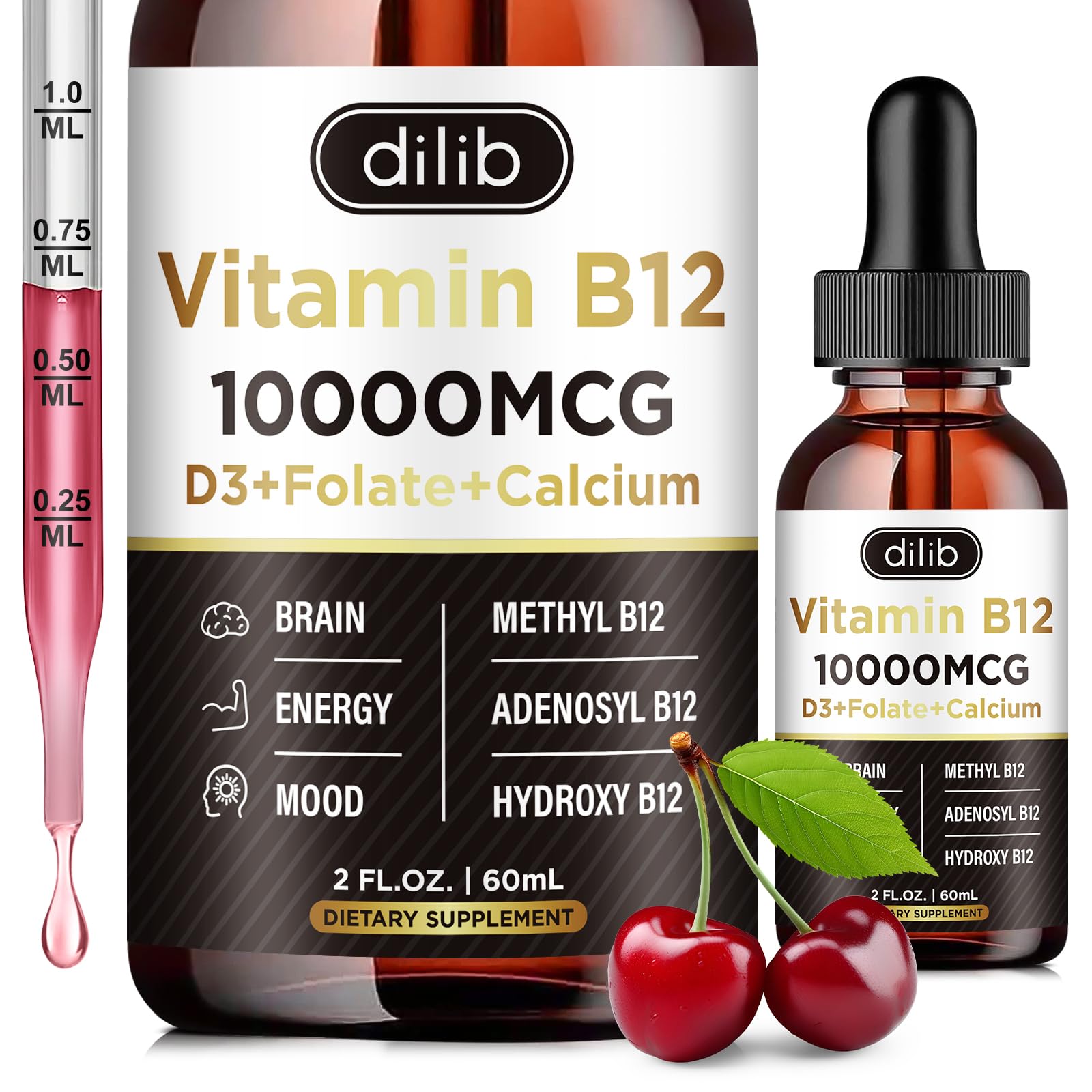 dilib B12 Complex Liquid Drops front view with cherry flavour