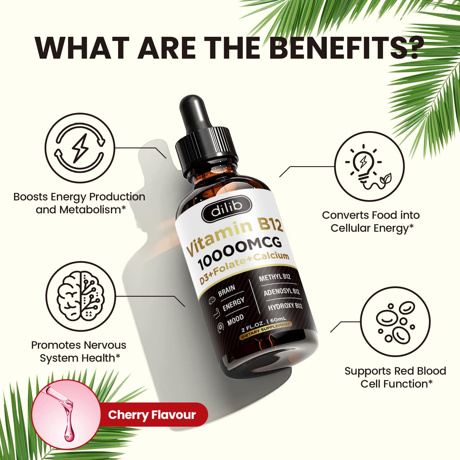 dilib B12 Complex Liquid Drops lifestyle shot with fruits