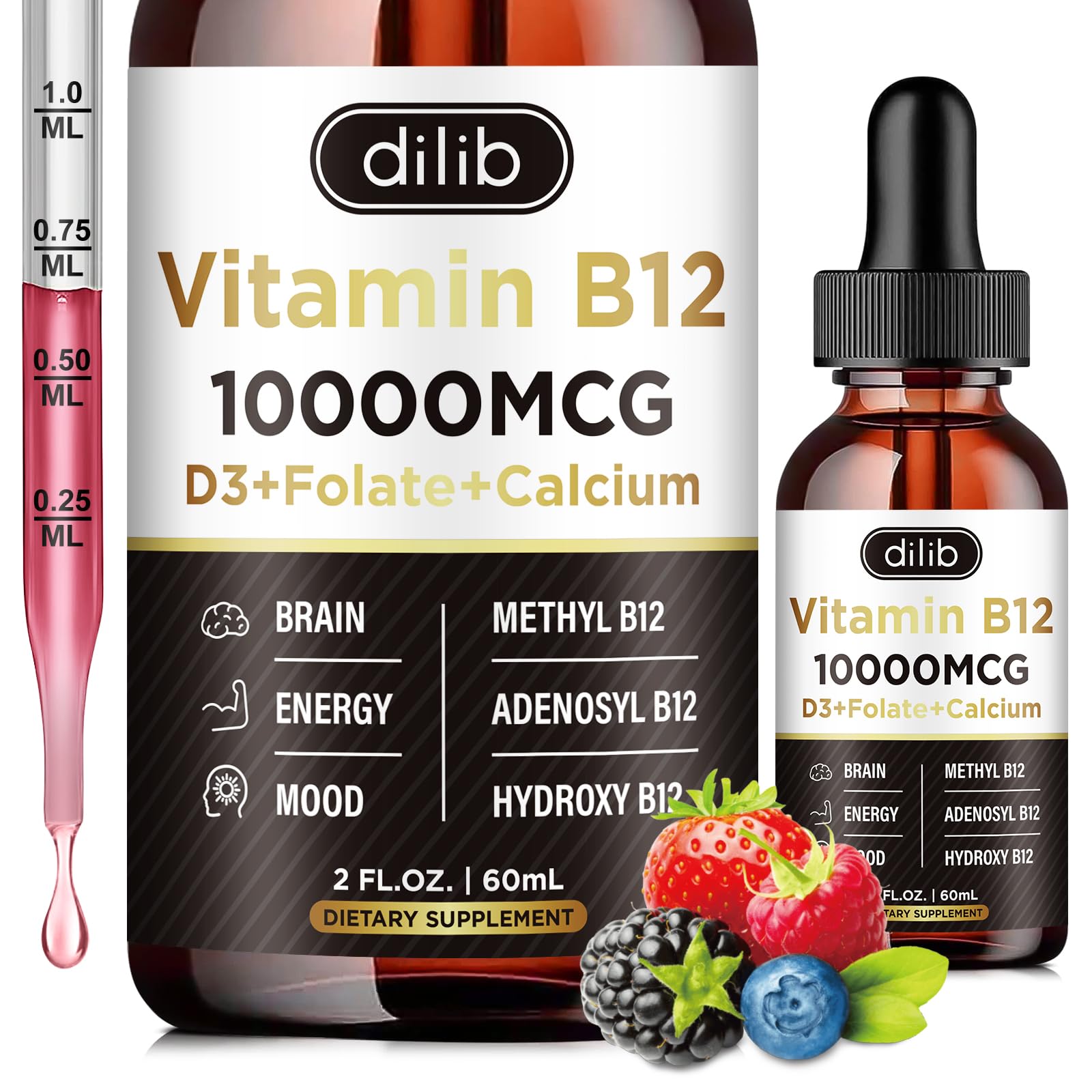 dilib B12 Complex Liquid Supplement front view with berry flavour