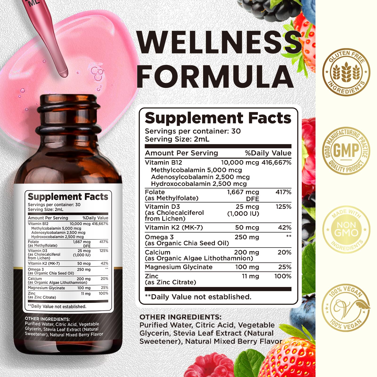 dilib B12 Complex Liquid Supplement packaging back view with ingredient list