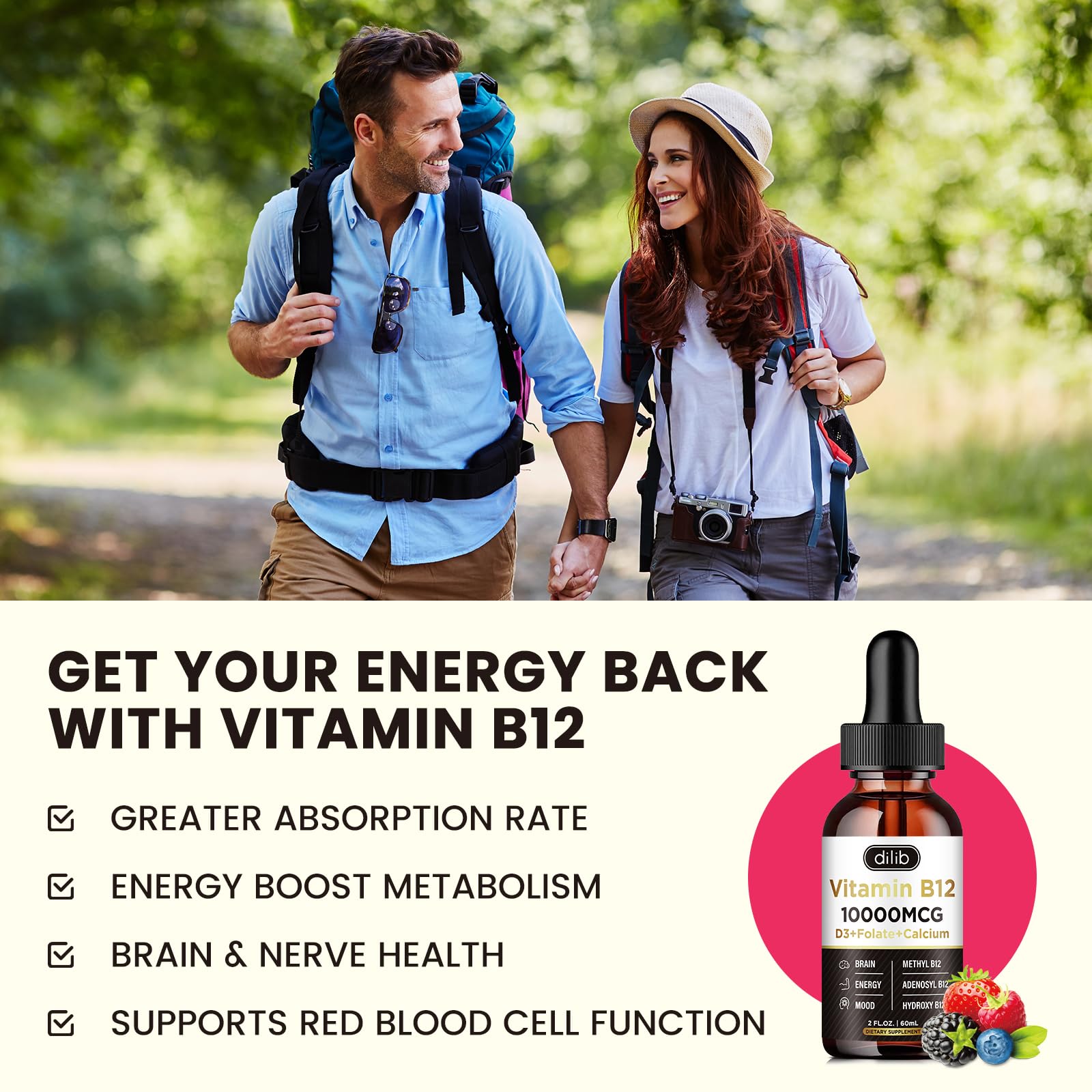dilib B12 Complex Liquid Supplement side view showing dosage information