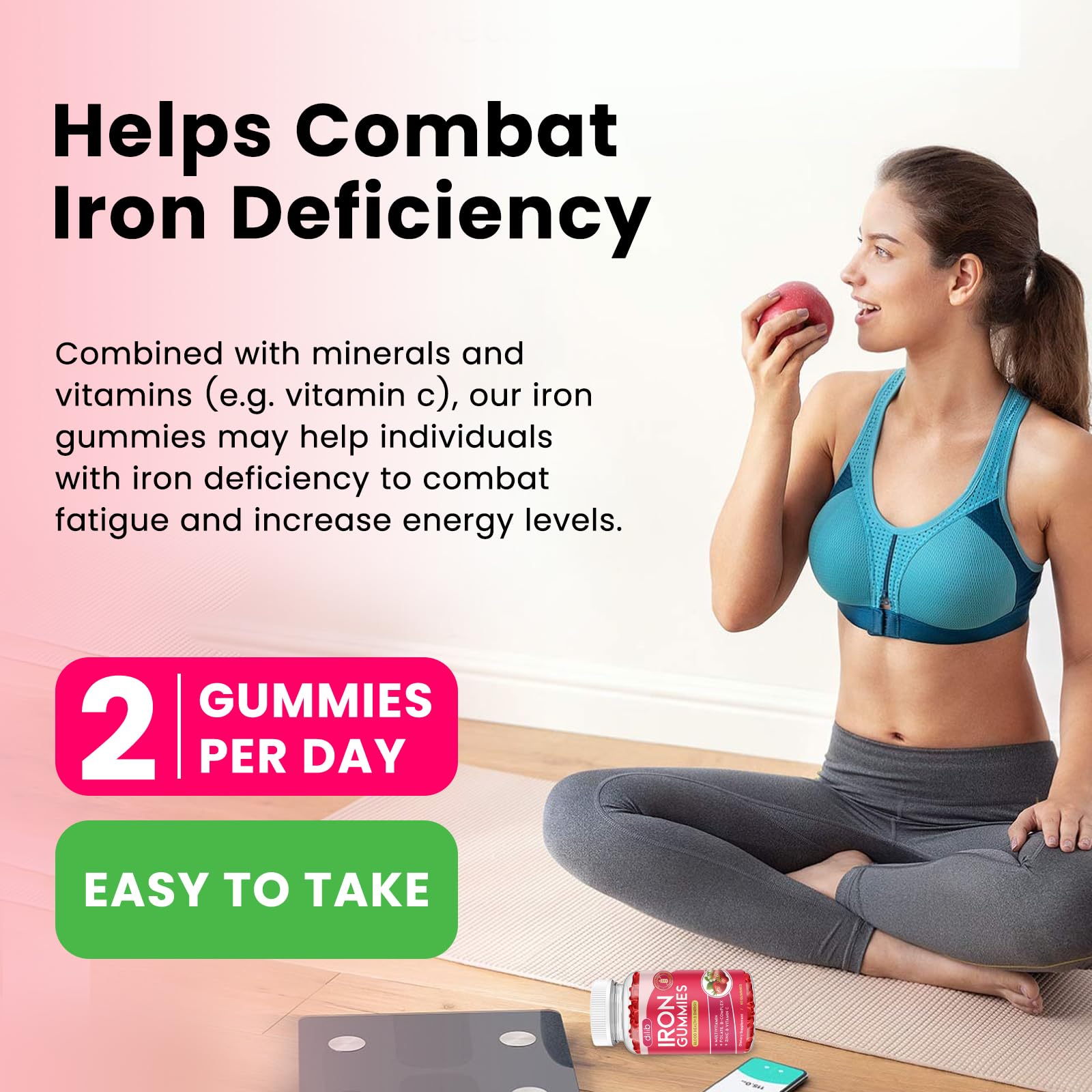 dilib Iron Supplement Gummies back view with ingredients