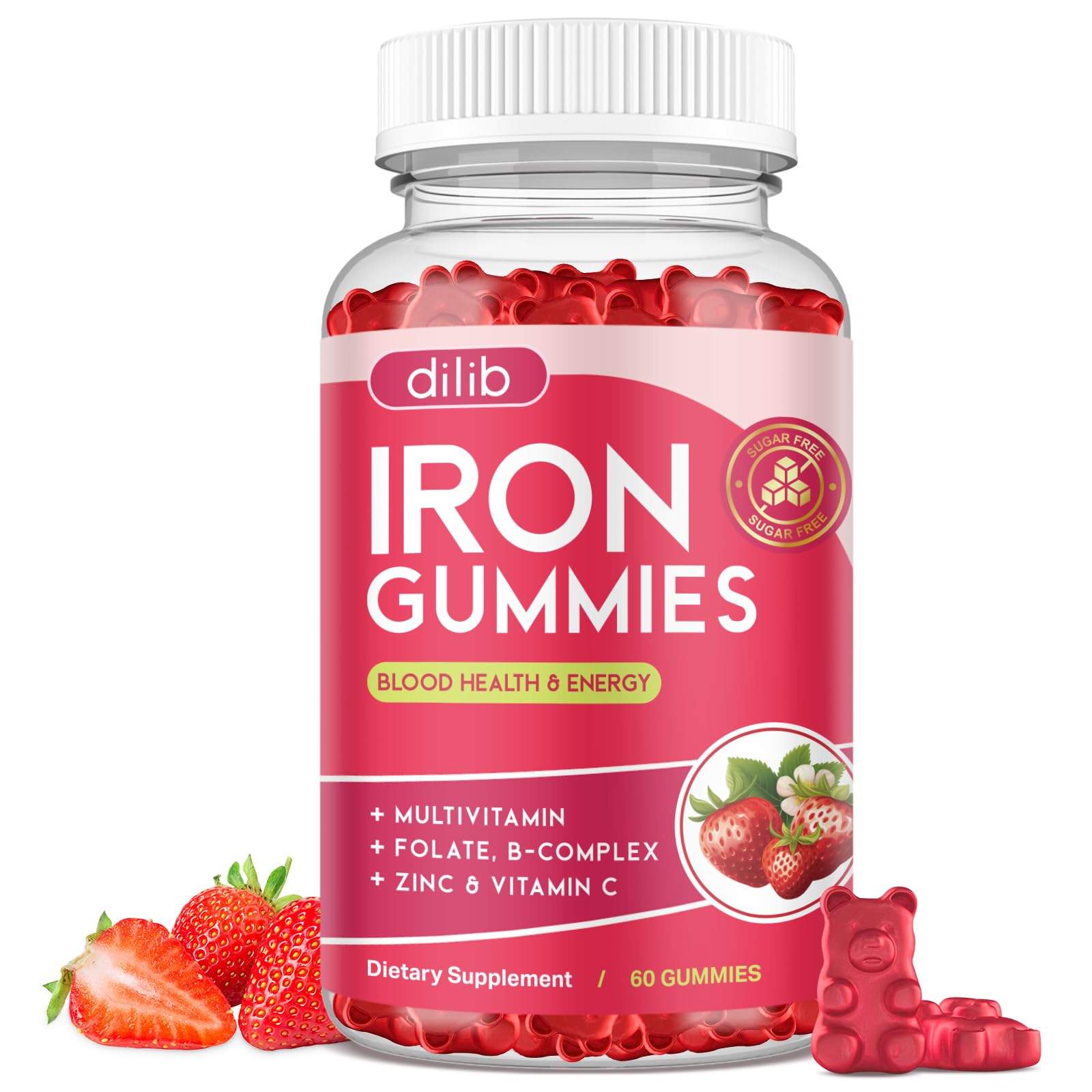 dilib Iron Supplement Gummies front view with packaging