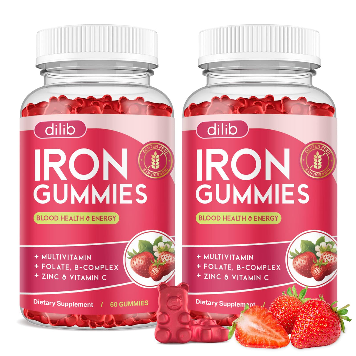 dilib Iron Supplement Gummies front view with packaging