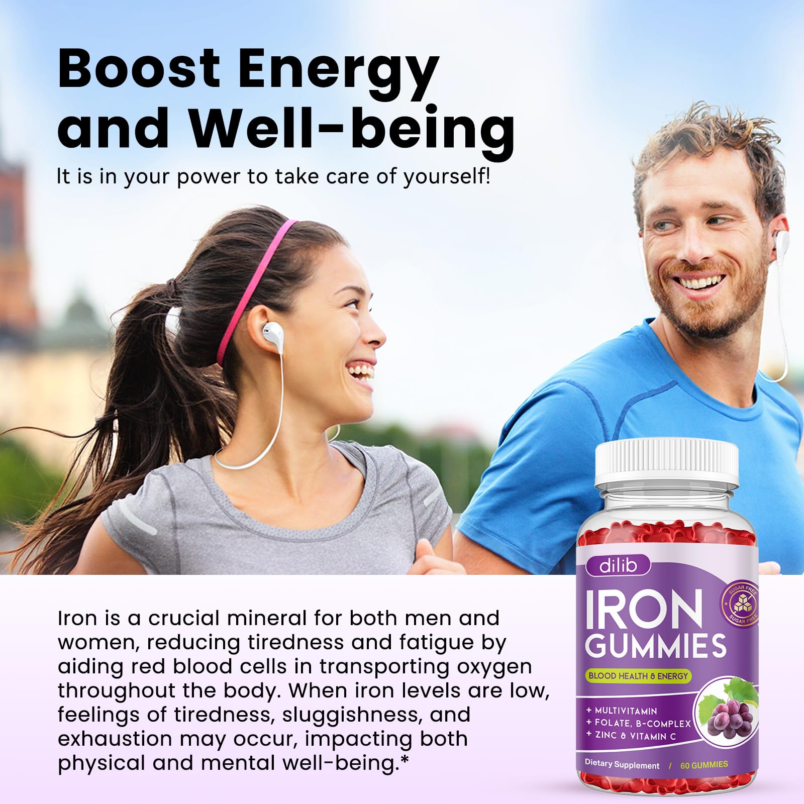 dilib Iron Supplement Gummies in a bowl with fresh grapes