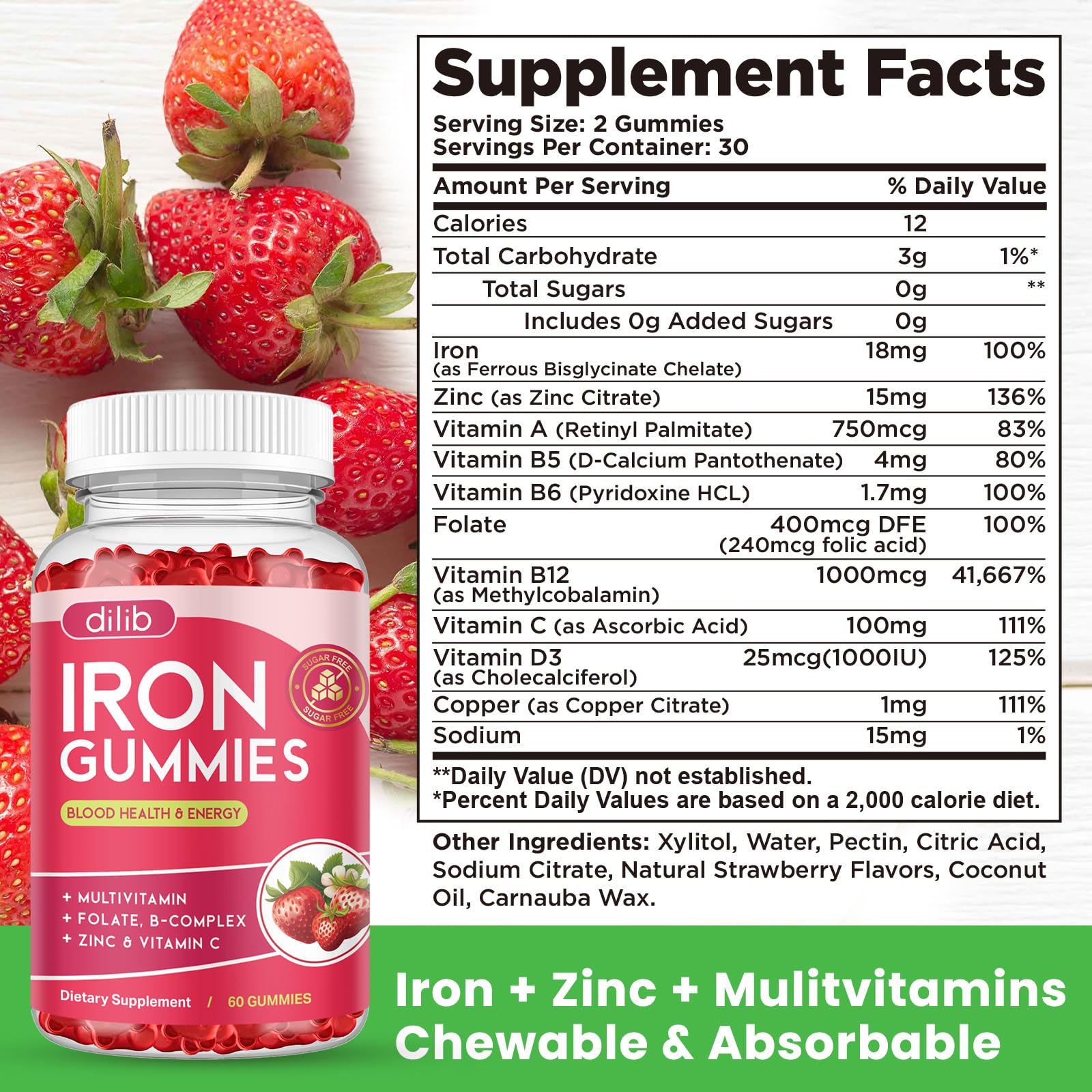 dilib Iron Supplement Gummies lifestyle shot with fruits